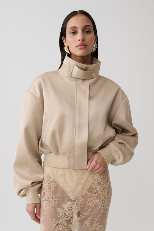 Nicolla Satin Bomber Jacket - Blush Rose Gold