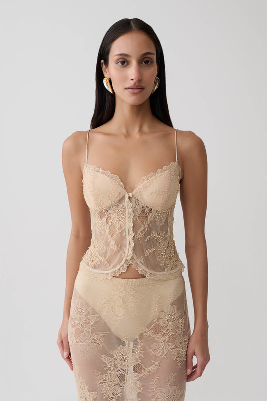 Marcelle Sweetheart Lace Top - Blush Rose Gold