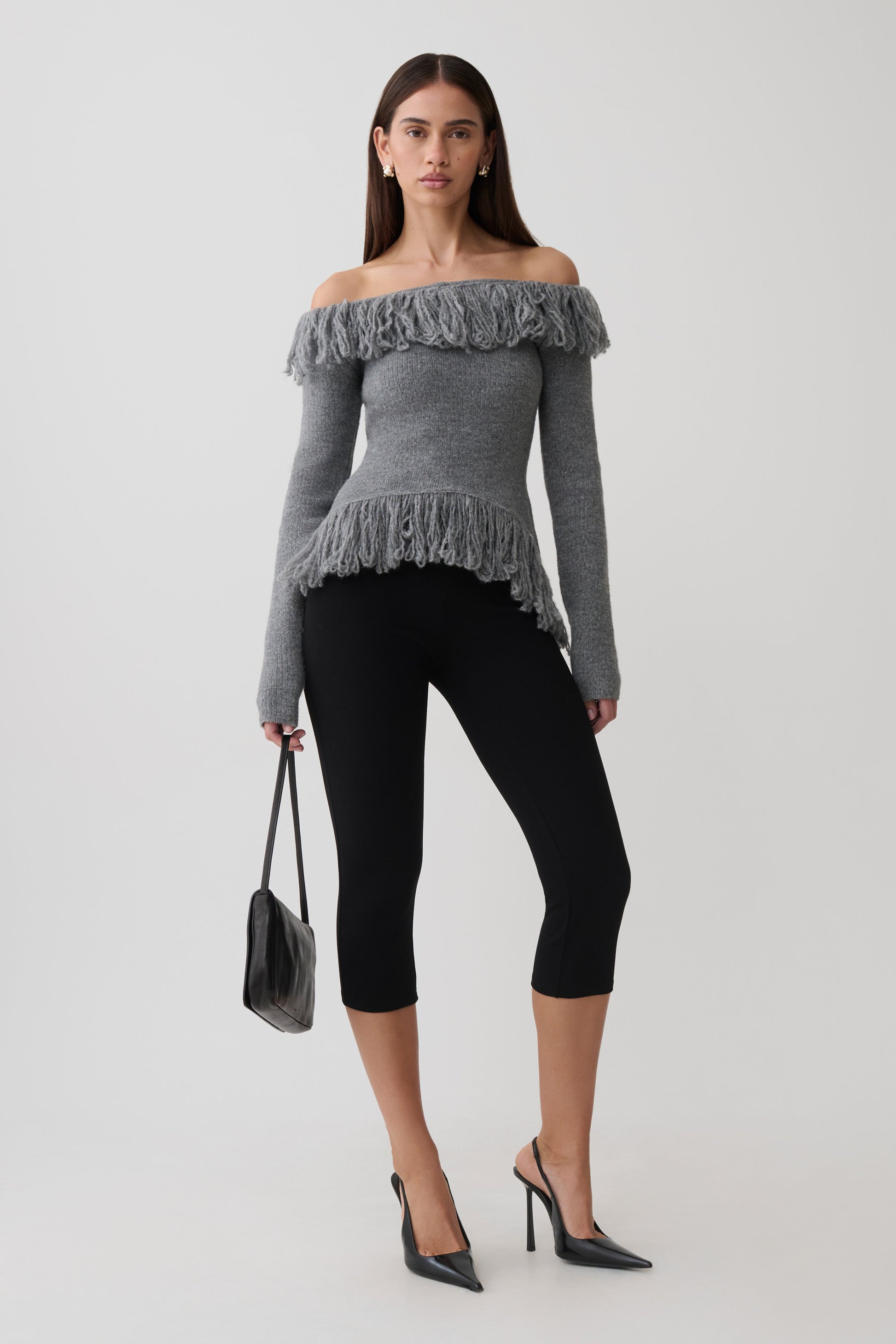 Sammie Fringe Knit Top - Charcoal #8