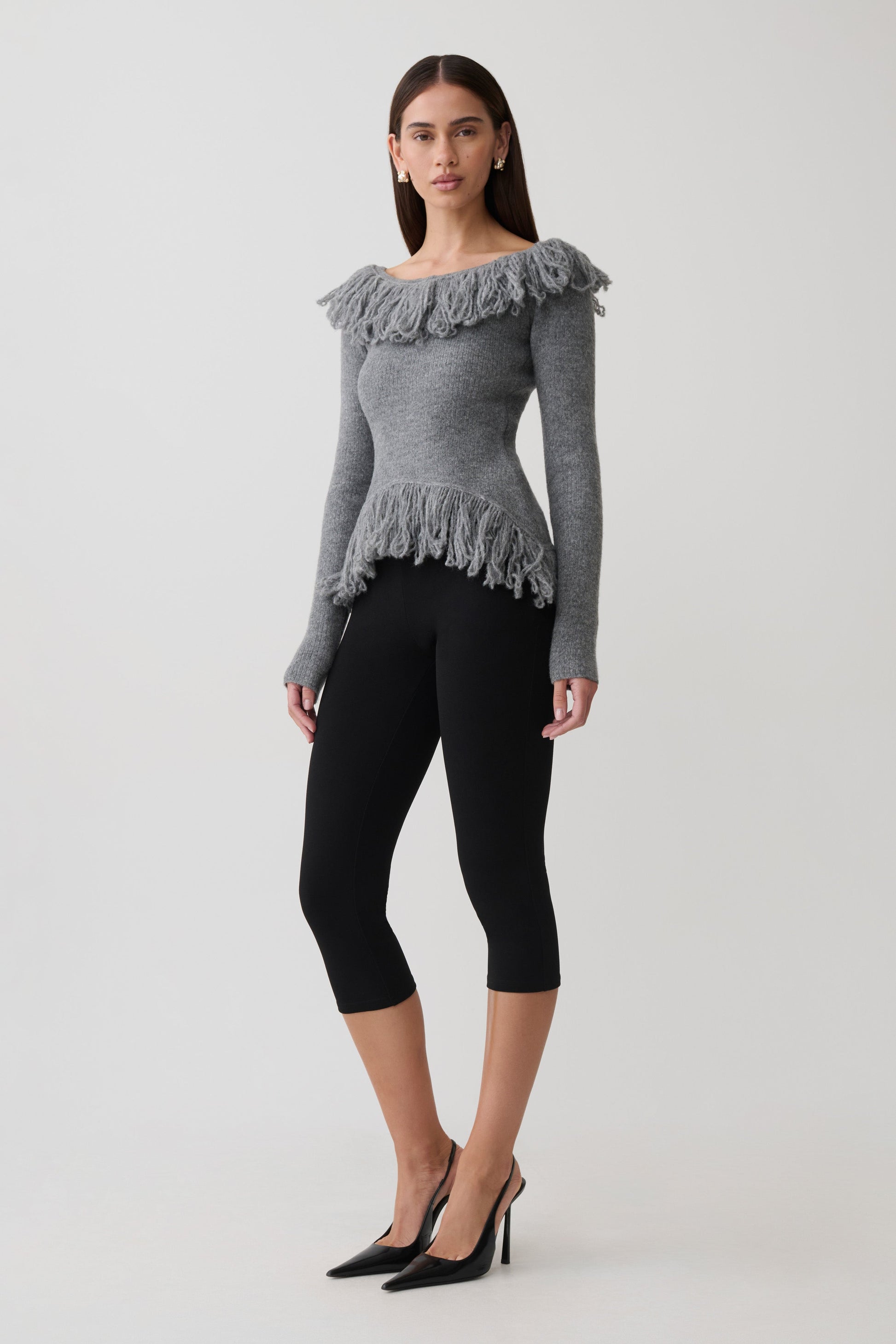 Sammie Fringe Knit Top - Charcoal #6