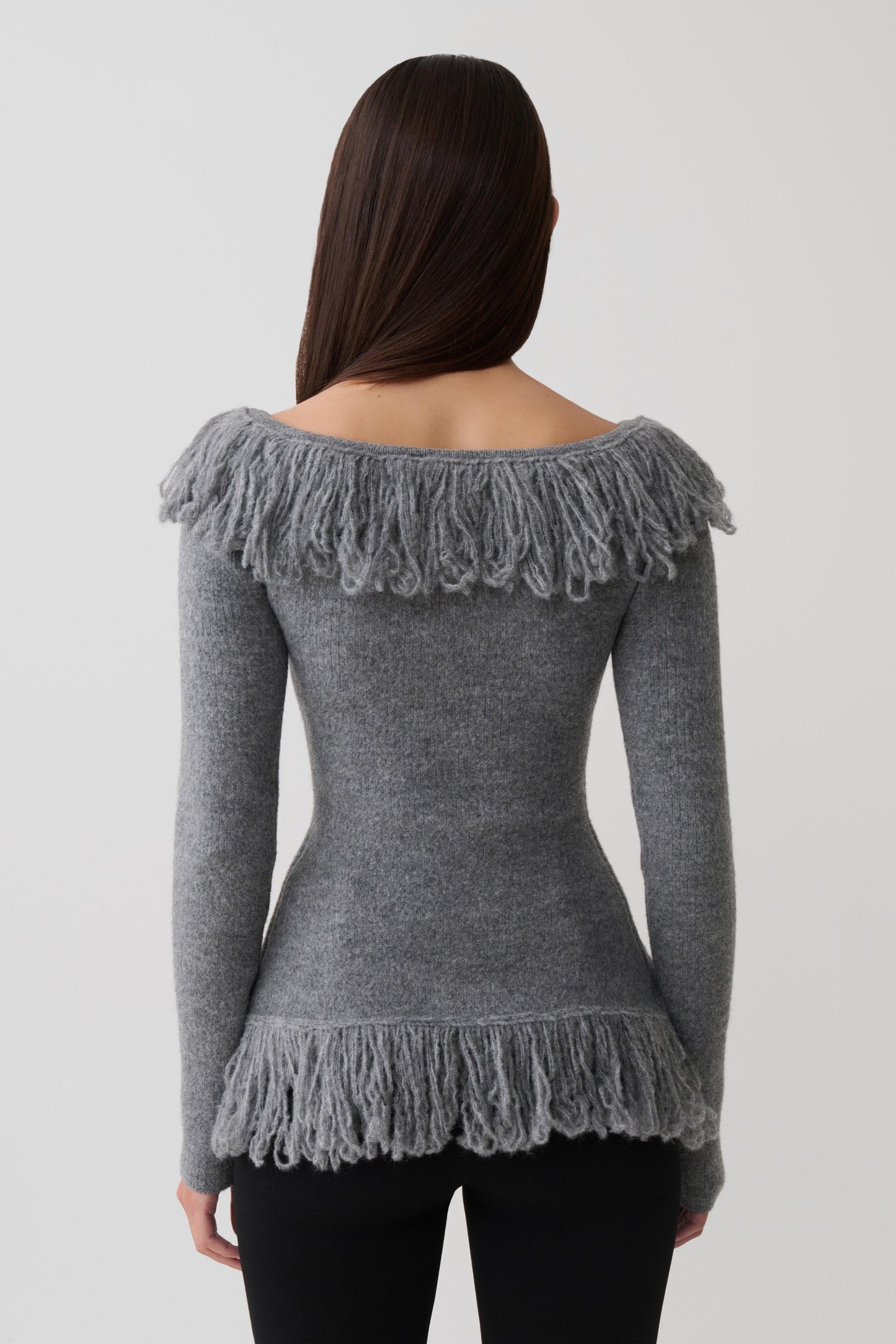 Sammie Fringe Knit Top - Charcoal
