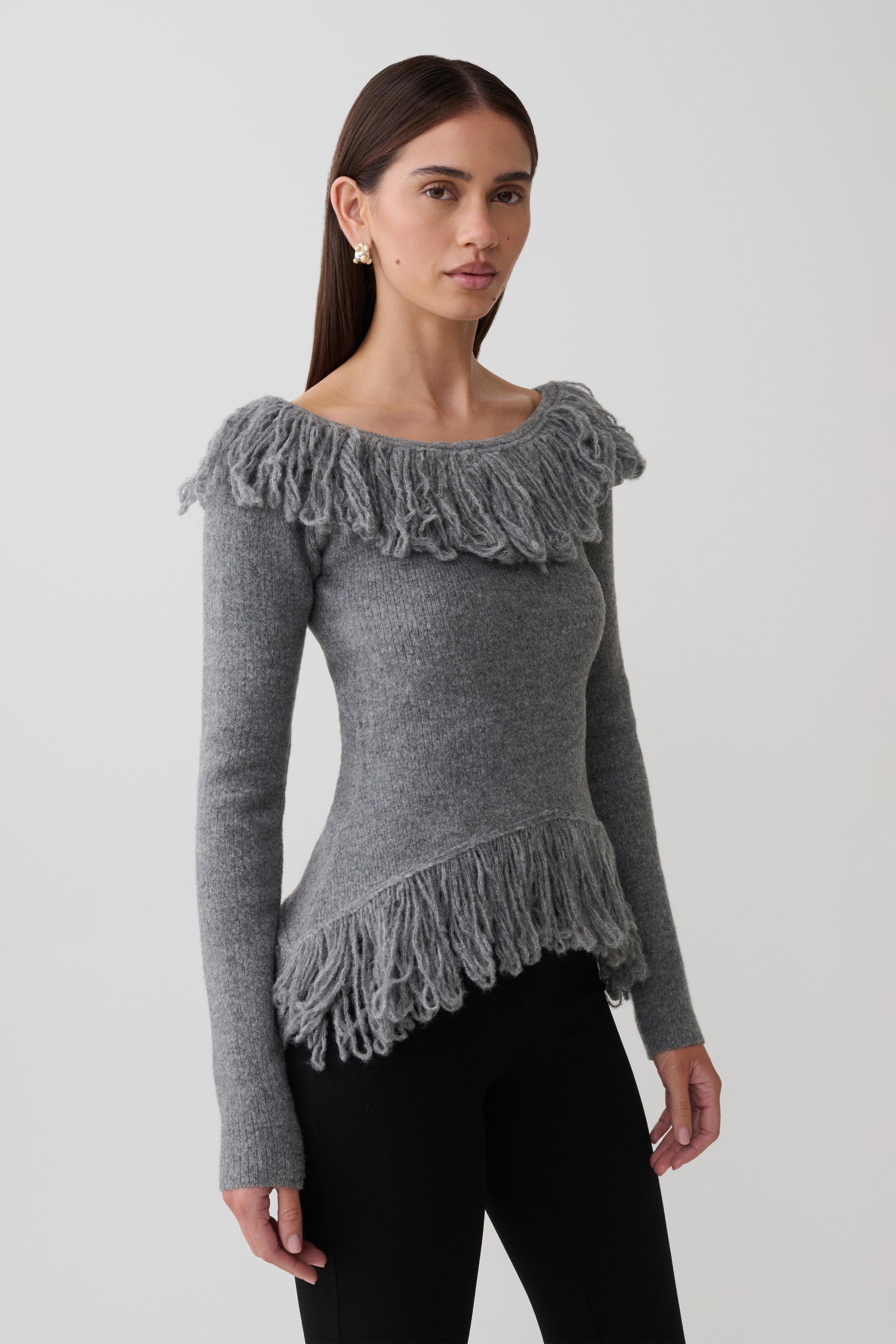 Sammie Fringe Knit Top - Charcoal #5