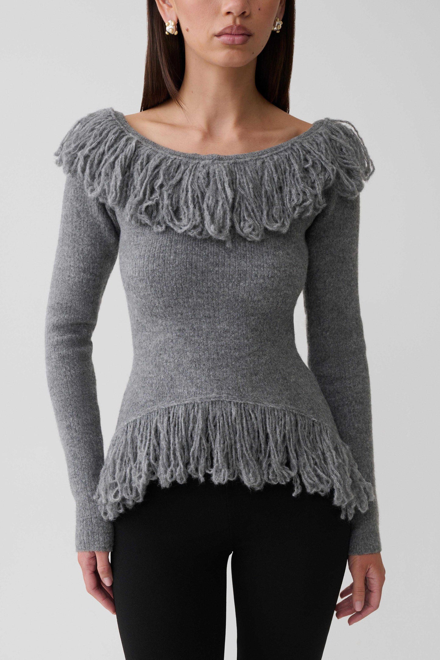 Sammie Fringe Knit Top - Charcoal