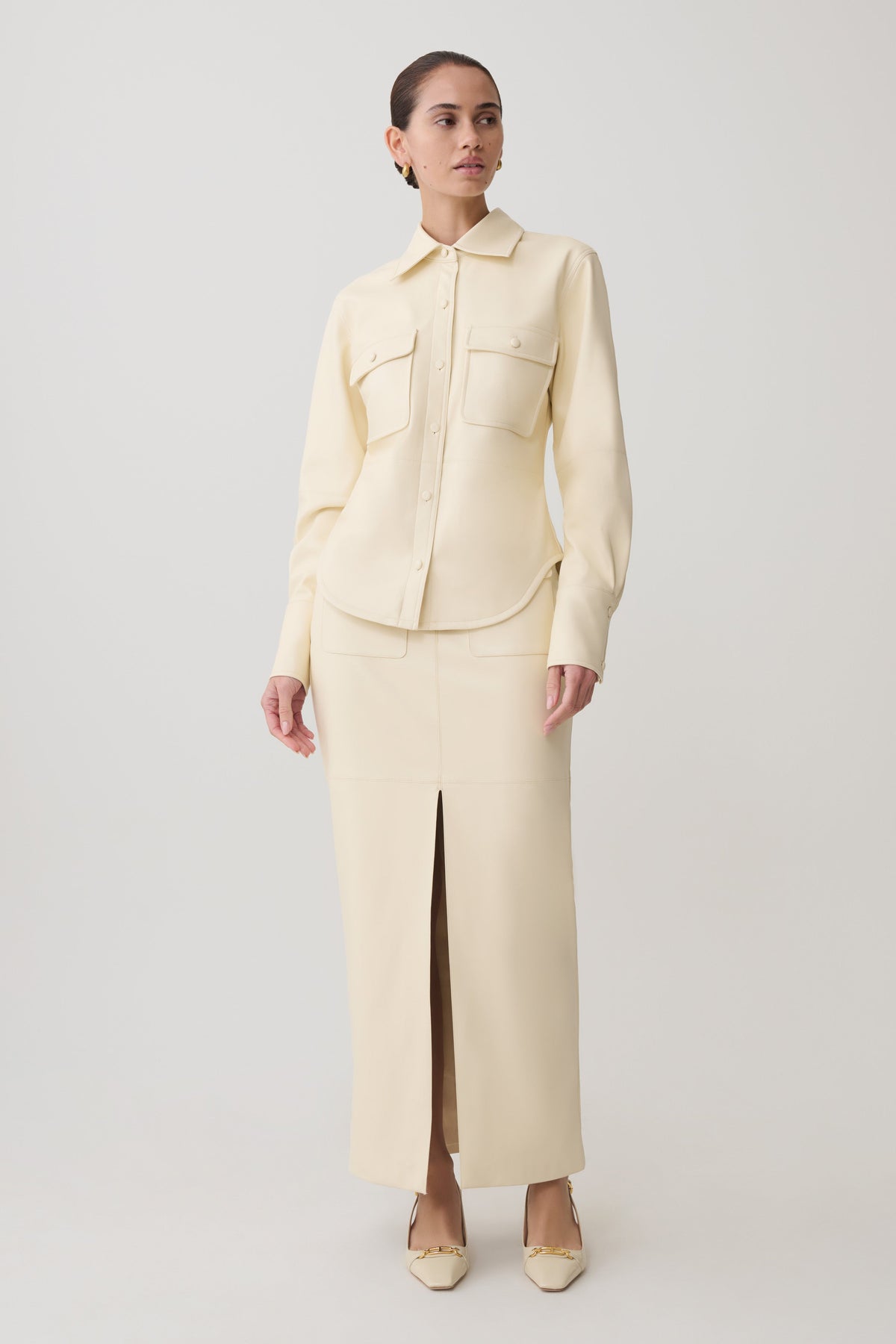 Winslet Faux Leather Maxi Skirt - Bone