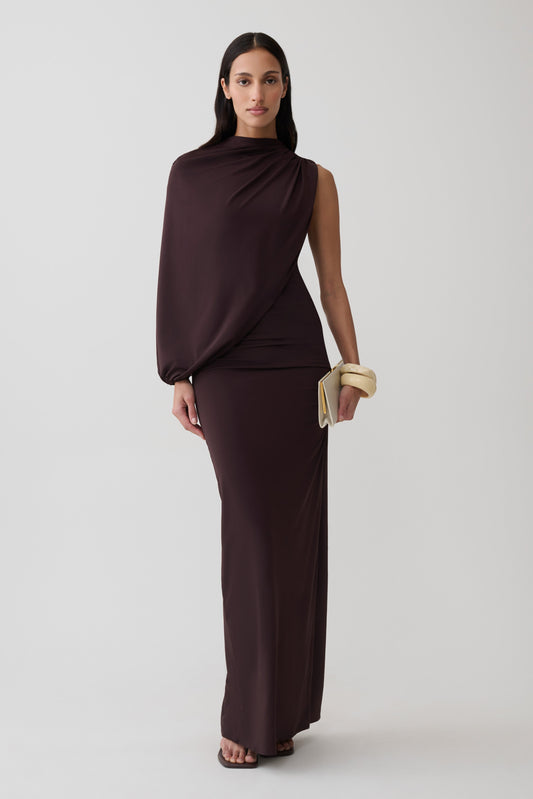 Yuri Gather Sleeve Maxi Dress - Chocolate