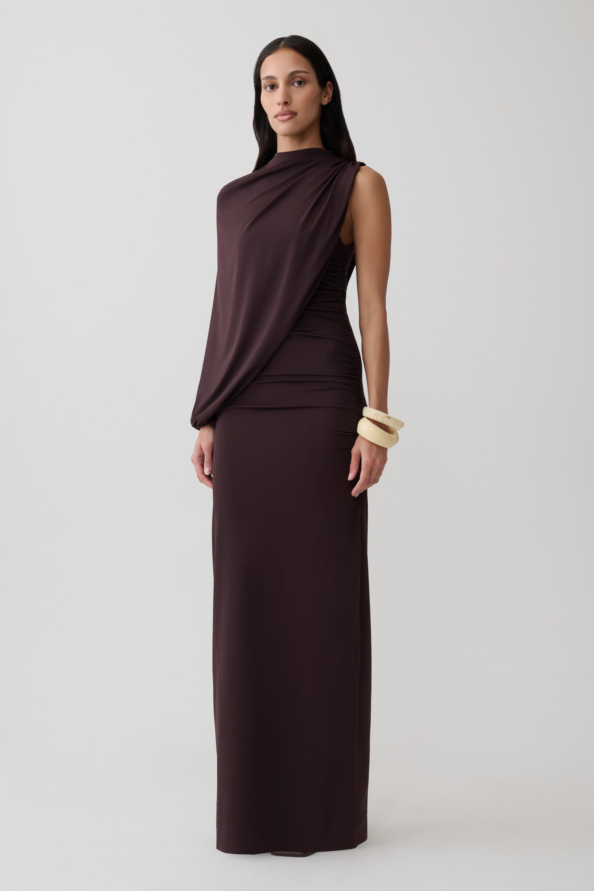 Yuri Gather Sleeve Maxi Dress - Chocolate #4