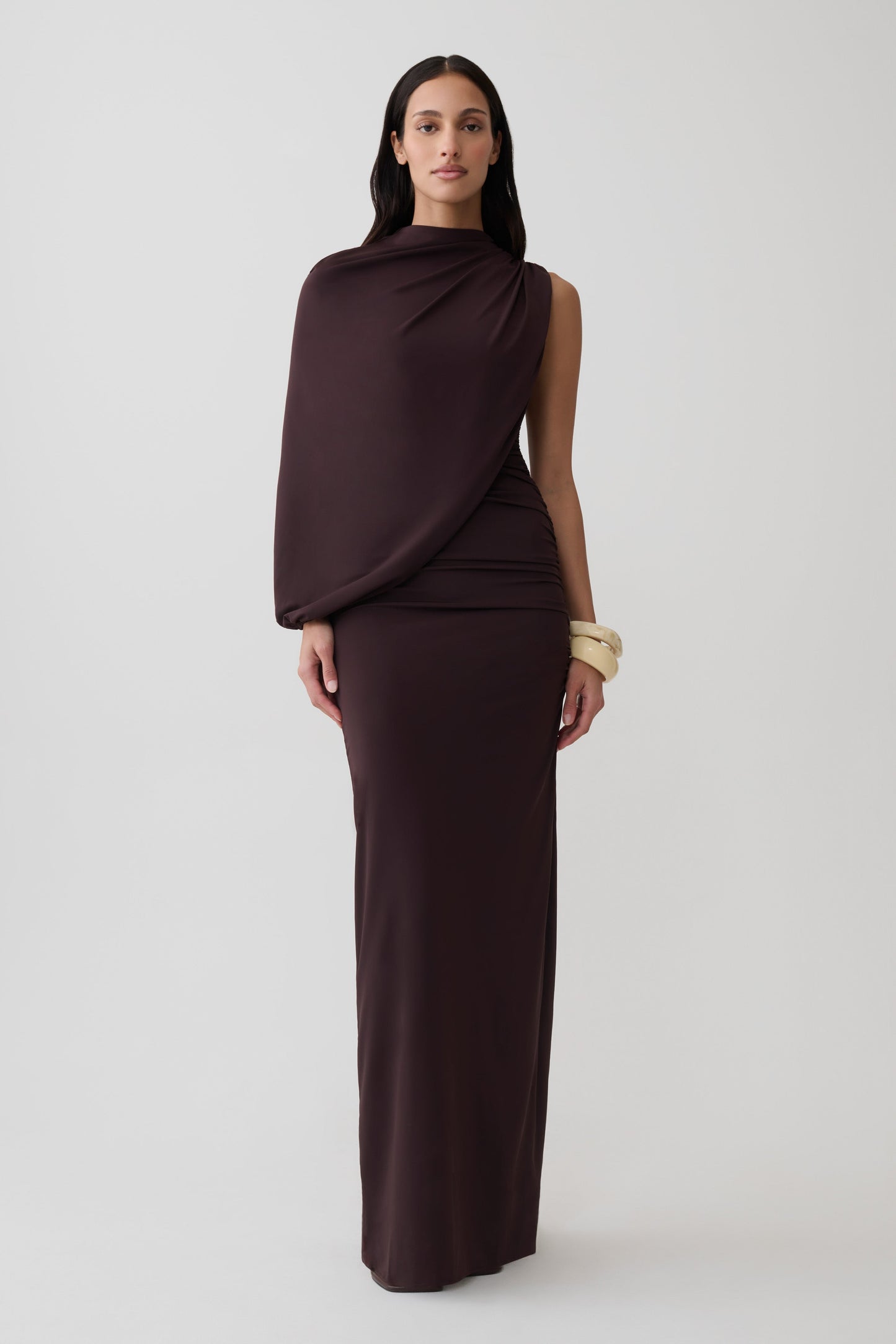 Yuri Gather Sleeve Maxi Dress - Chocolate