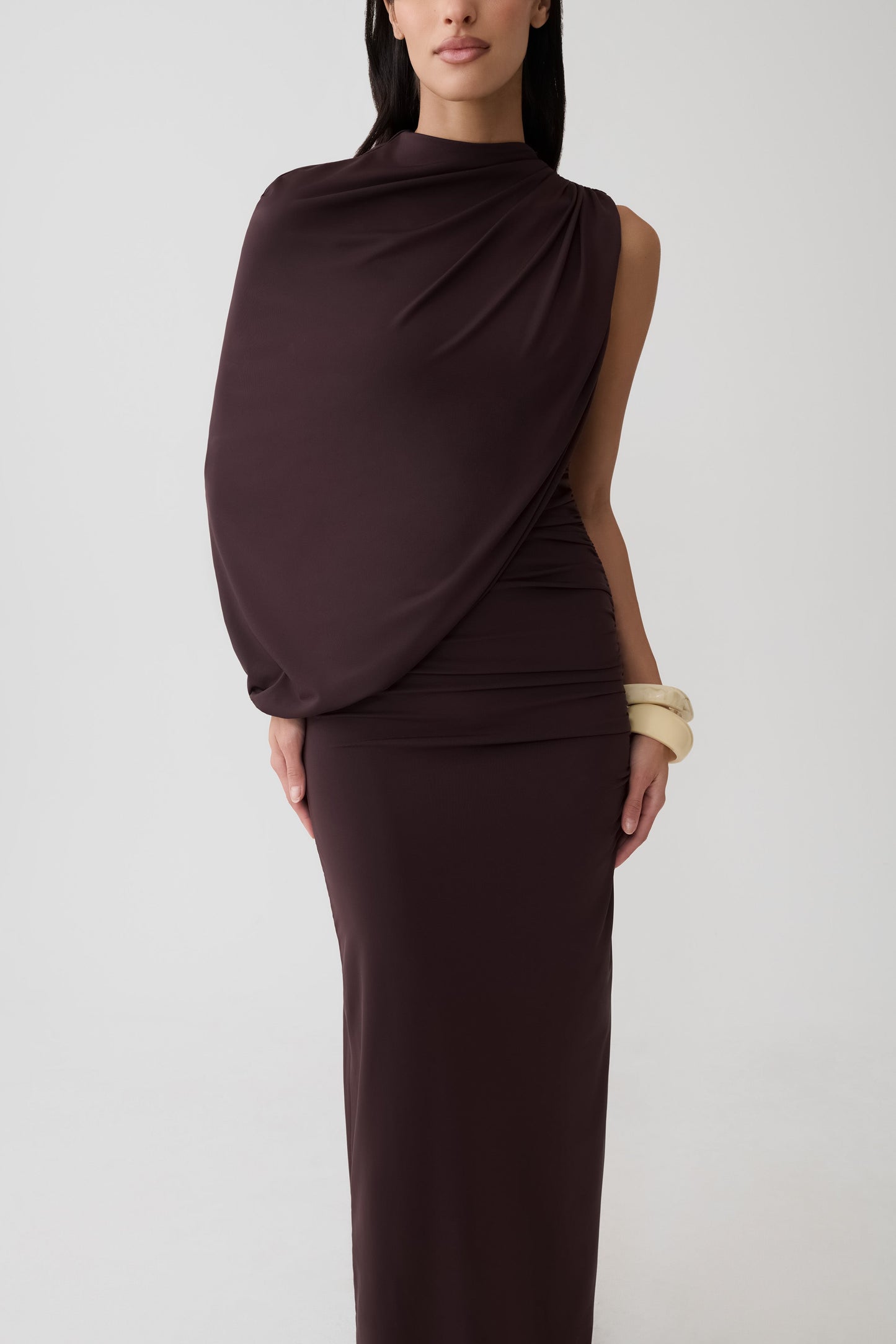 Yuri Gather Sleeve Maxi Dress - Chocolate