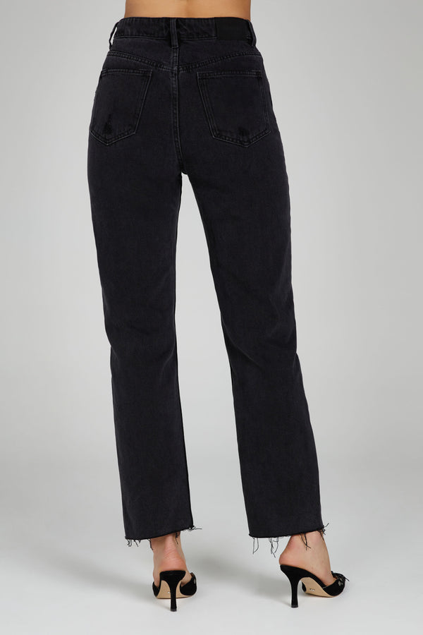 Black Washed Cropped Mom Jeans
