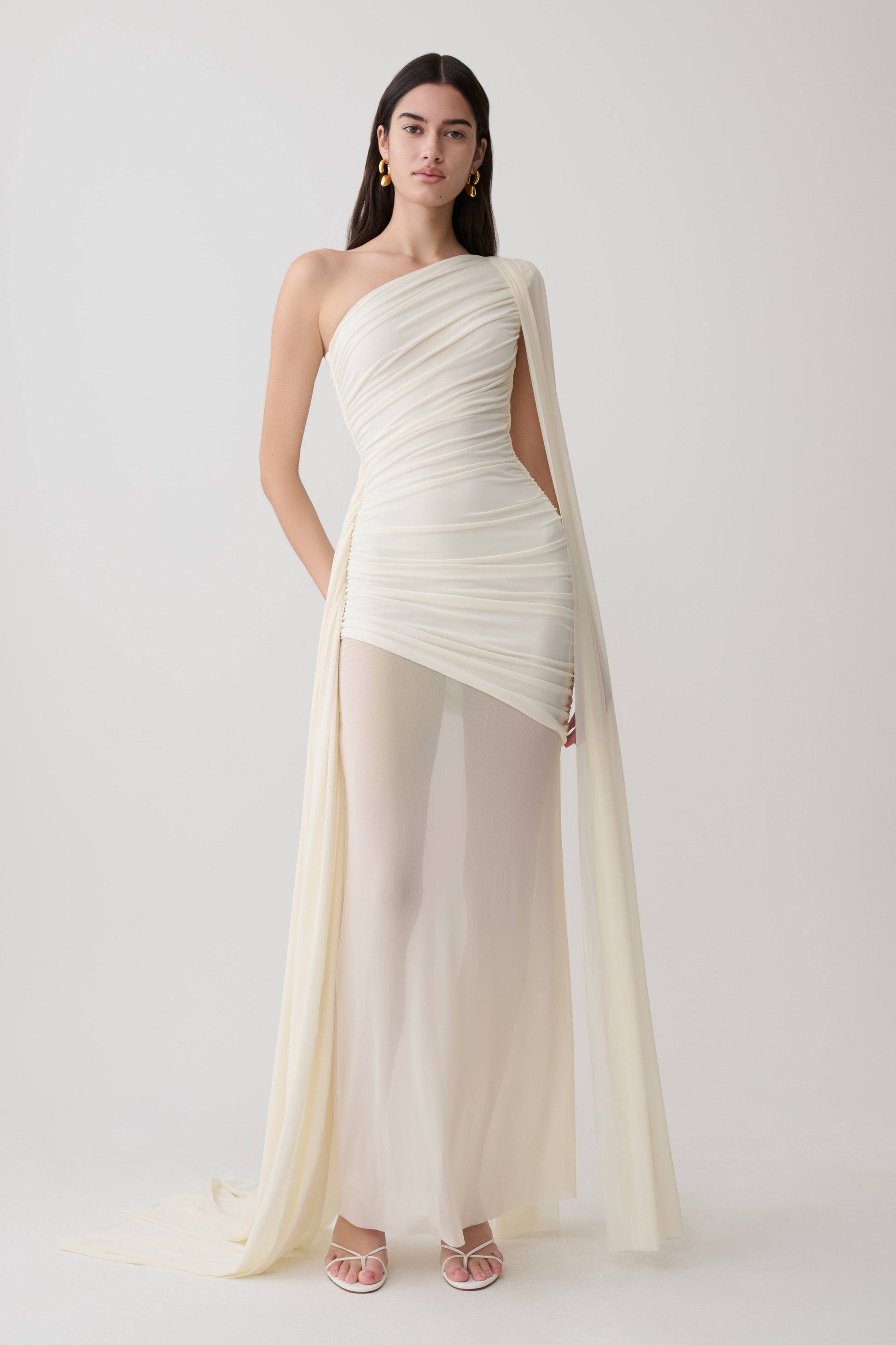 one shoulder casual dresses Asher Slinky One Shoulder Maxi Dress - Ivory
