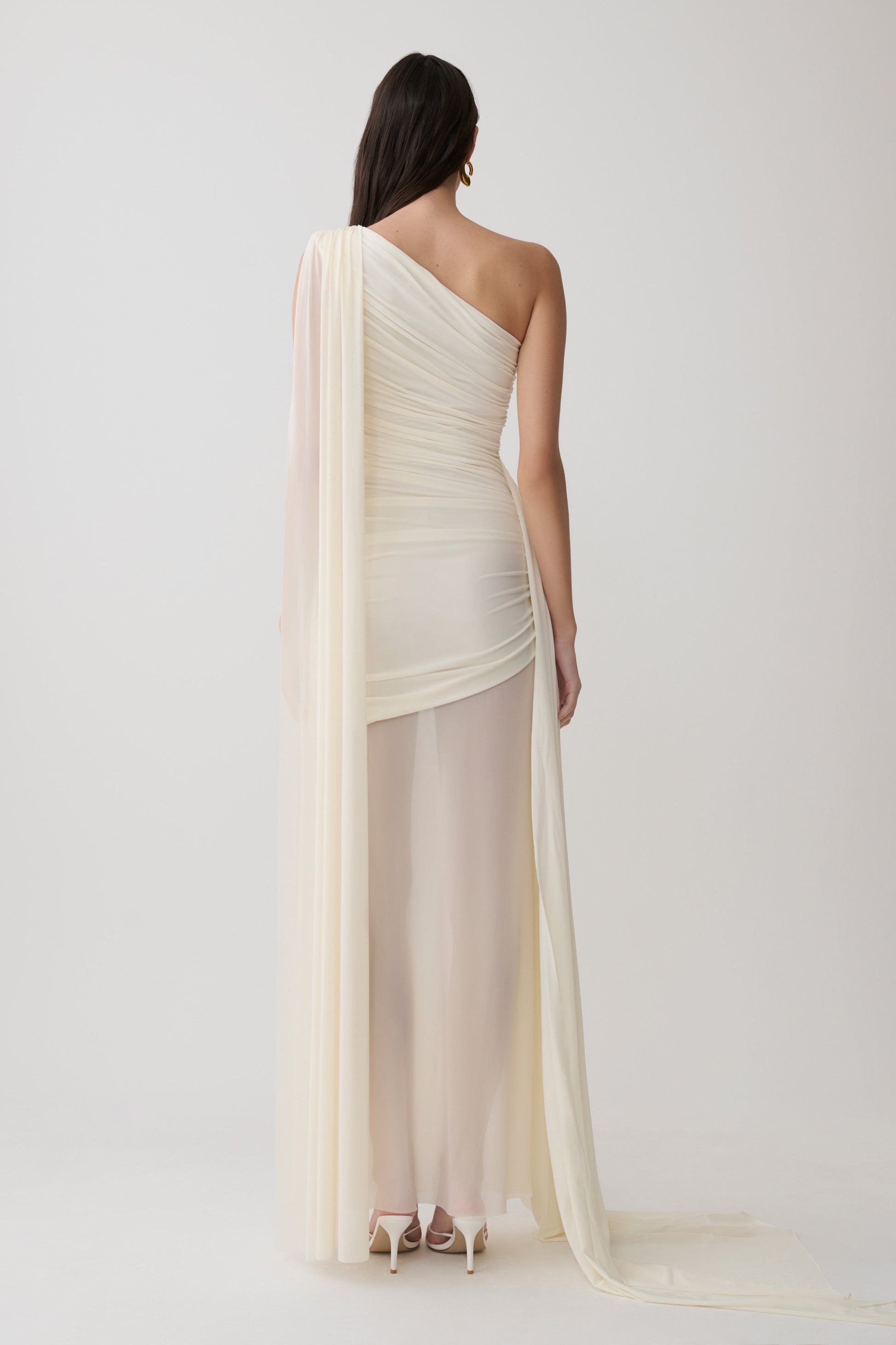 meshki formal dresses Asher Slinky One Shoulder Maxi Dress - Ivory