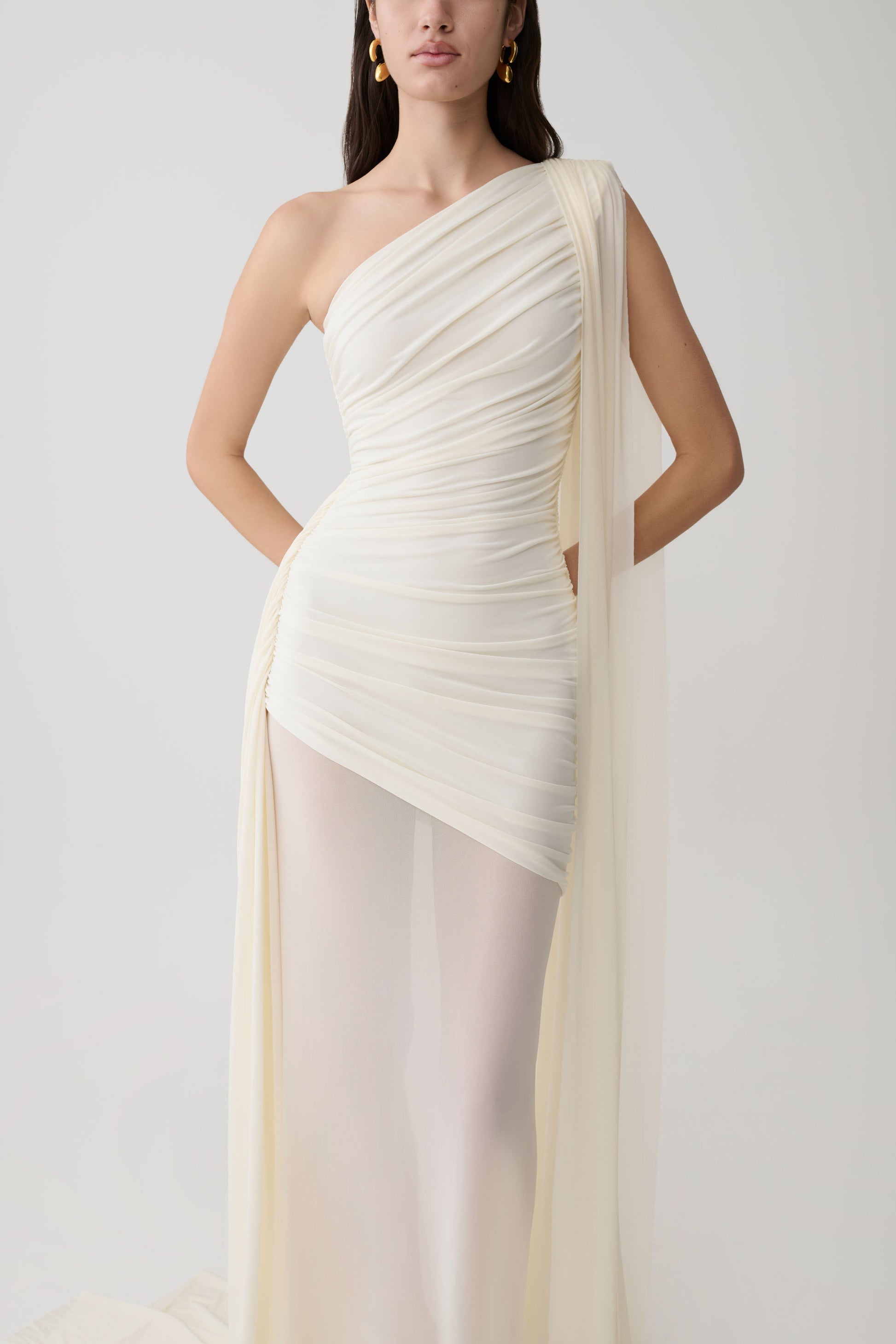 white one shoulder maxi dress Asher Slinky One Shoulder Maxi Dress - Ivory