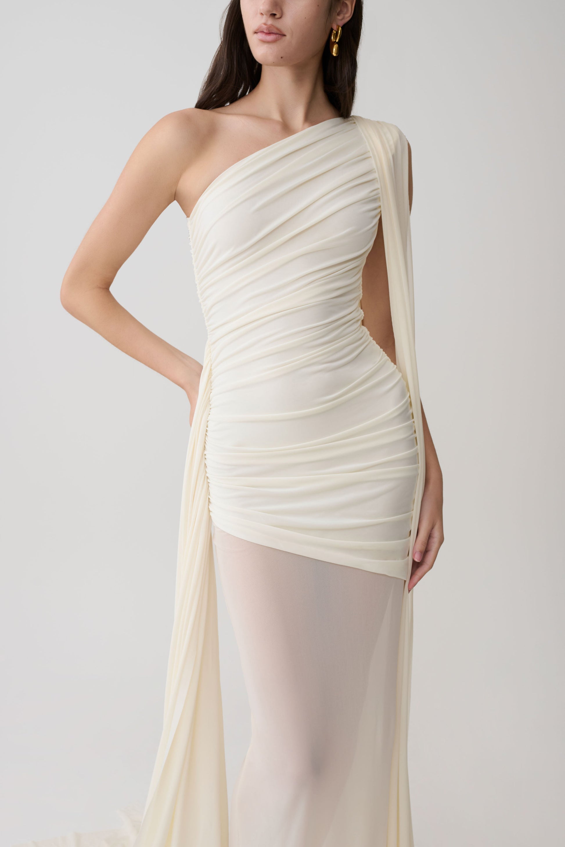 1 shoulder cocktail dress Asher Slinky One Shoulder Maxi Dress - Ivory
