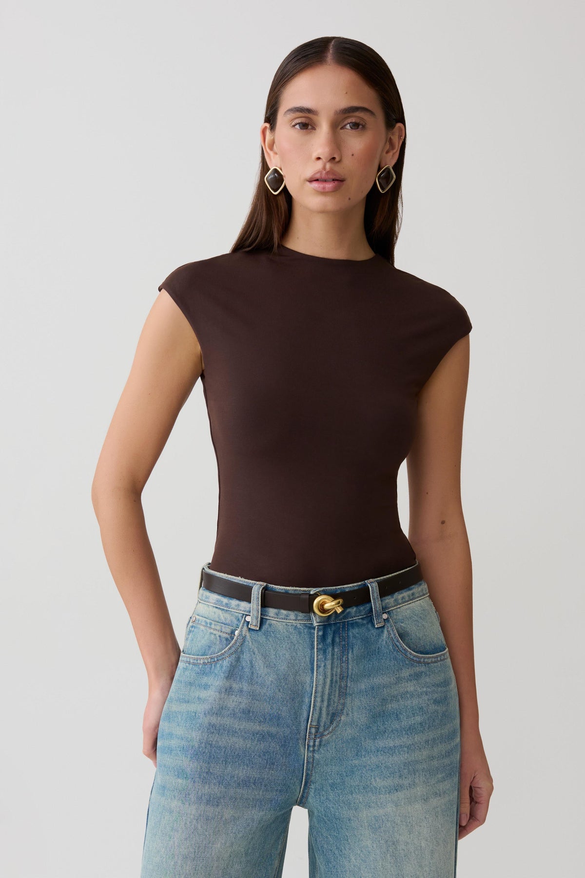 Chai Peached Jersey High Neck Top - Chocolate #3