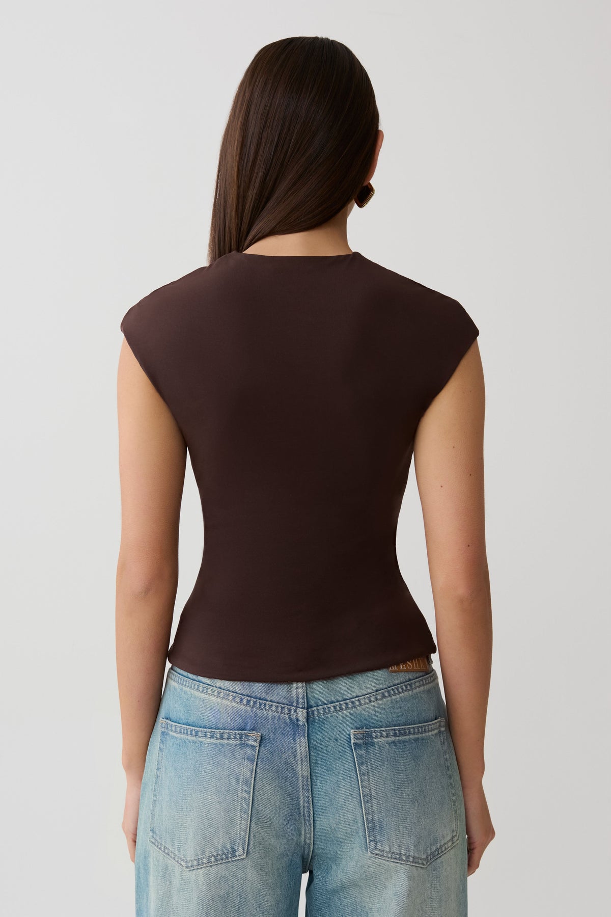 Chai Peached Jersey High Neck Top - Chocolate #2