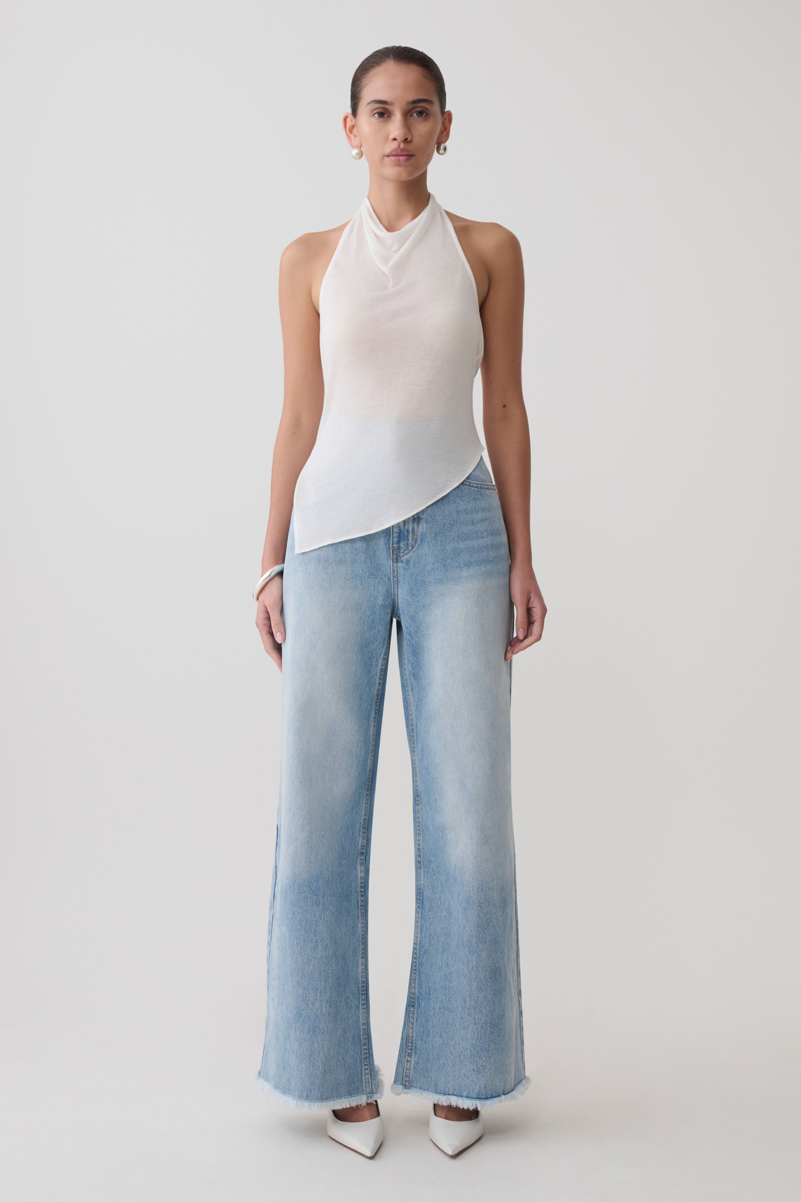 Clea Relaxed Sheer Halter Top - Ivory | MESHKI US