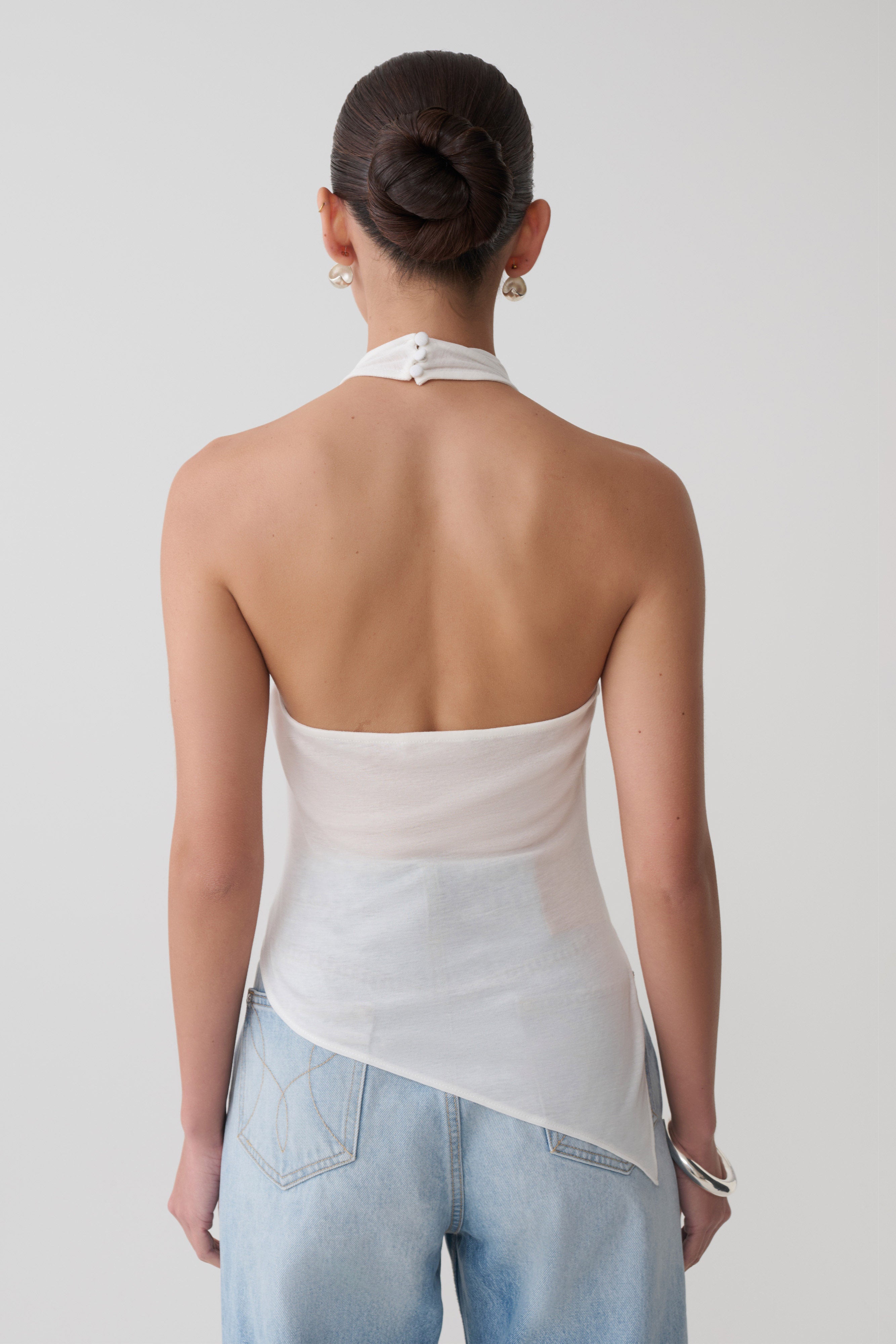 Clea Relaxed Sheer Halter Top - Ivory | MESHKI US