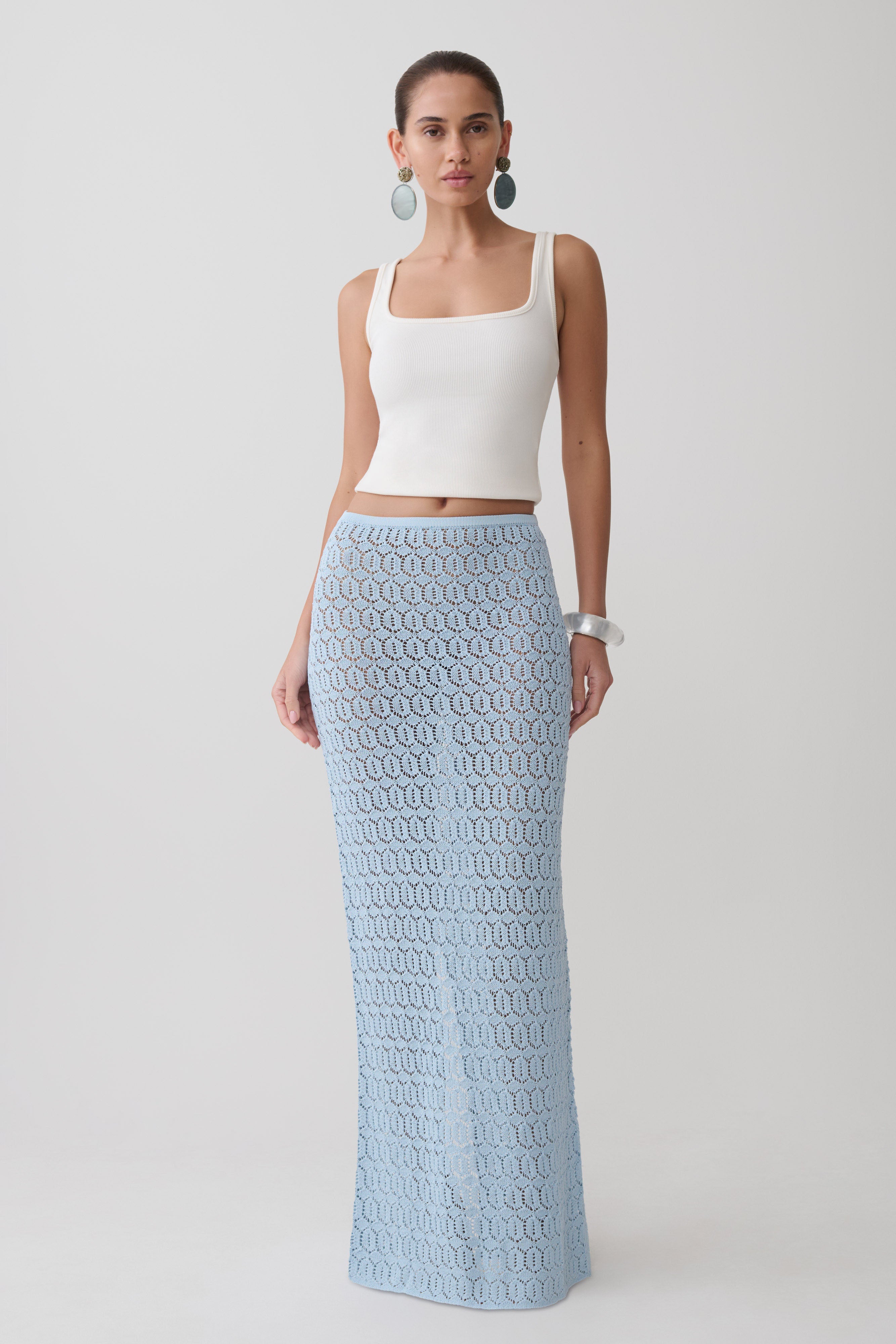 Courtney Crochet Knit Maxi Skirt - Pale Blue | MESHKI US