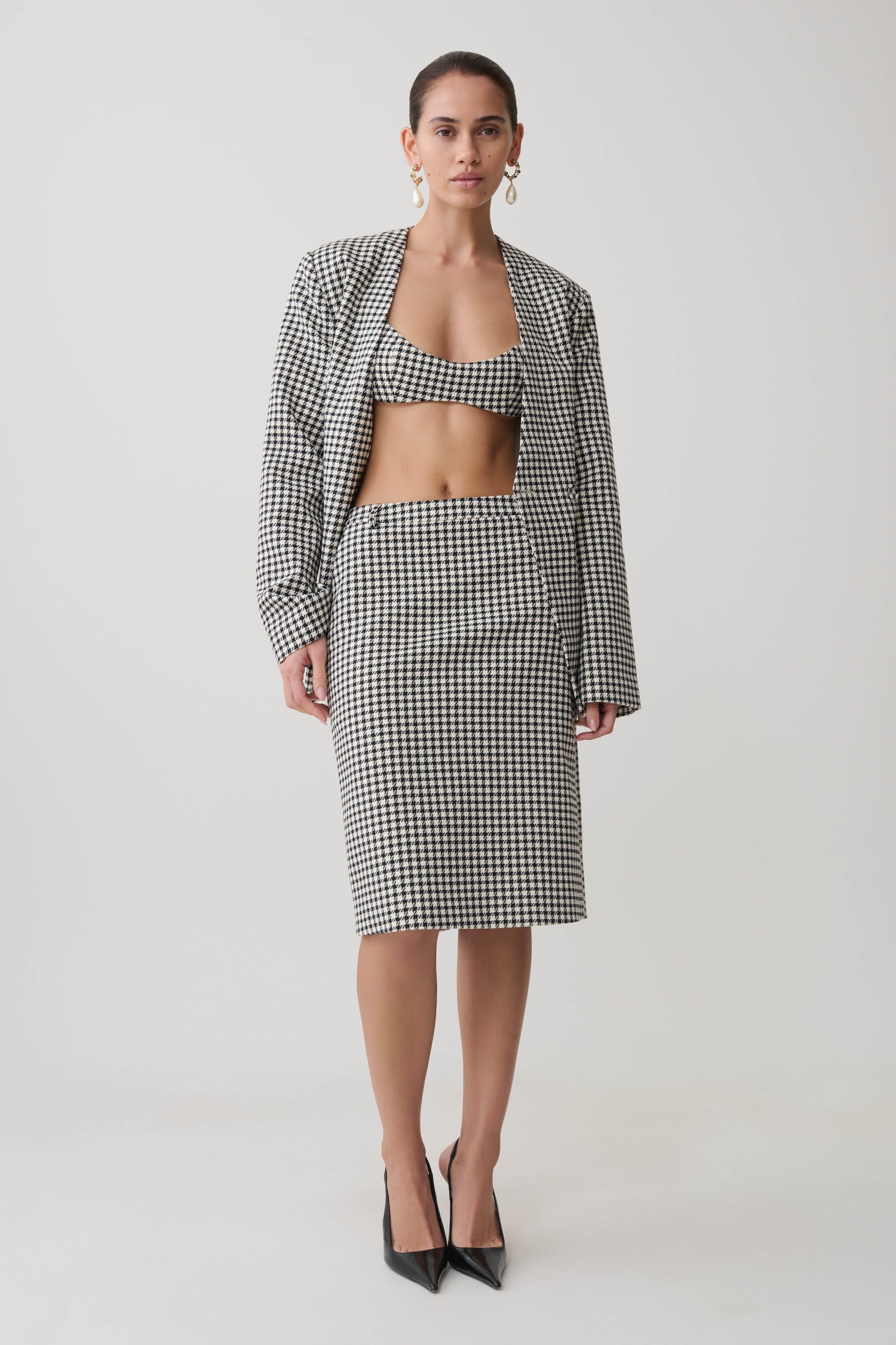 Amelie Tweed Midi Skirt - Houndstooth #8