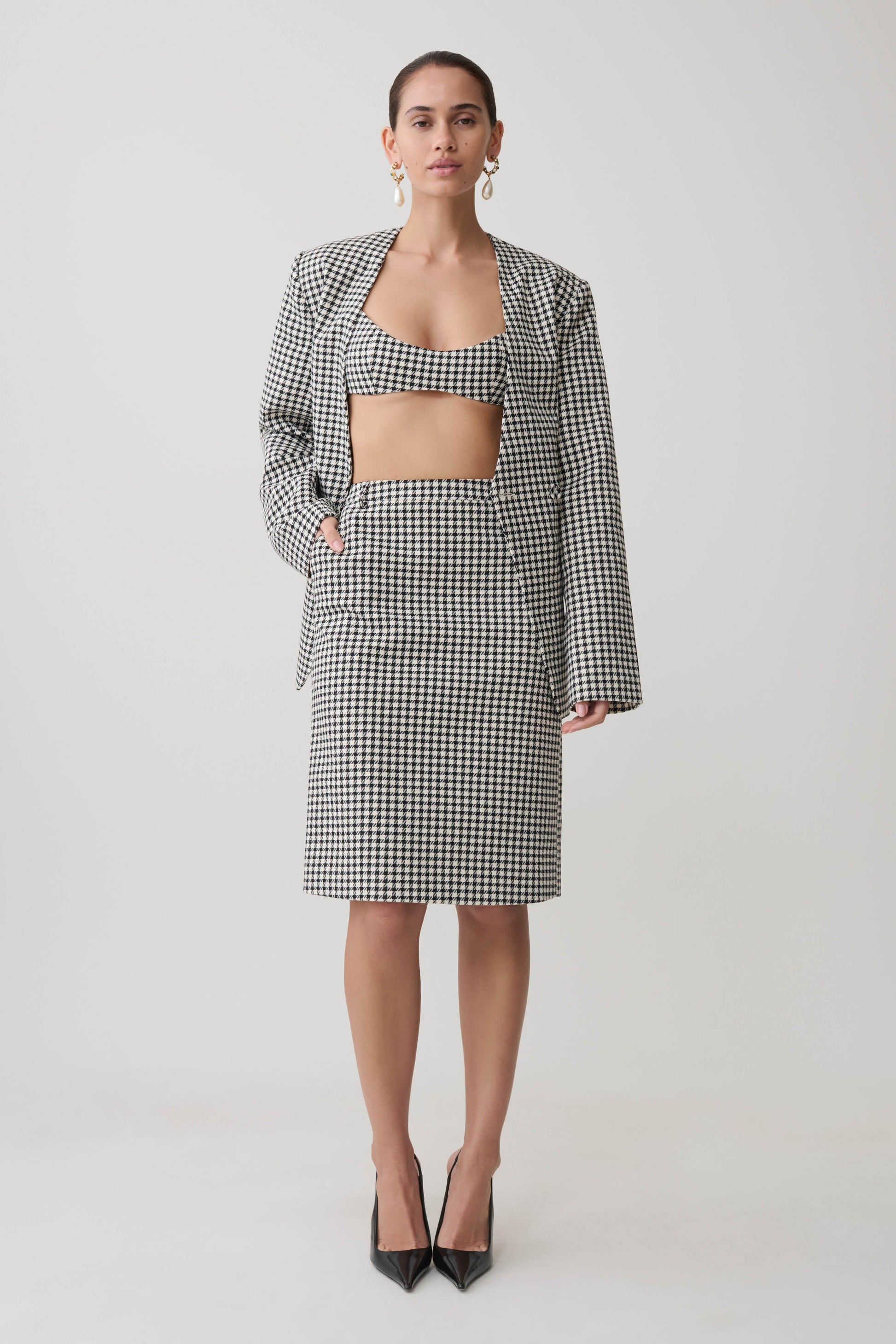 Darcie Drop Shoulder Suiting Blazer - Houndstooth #7