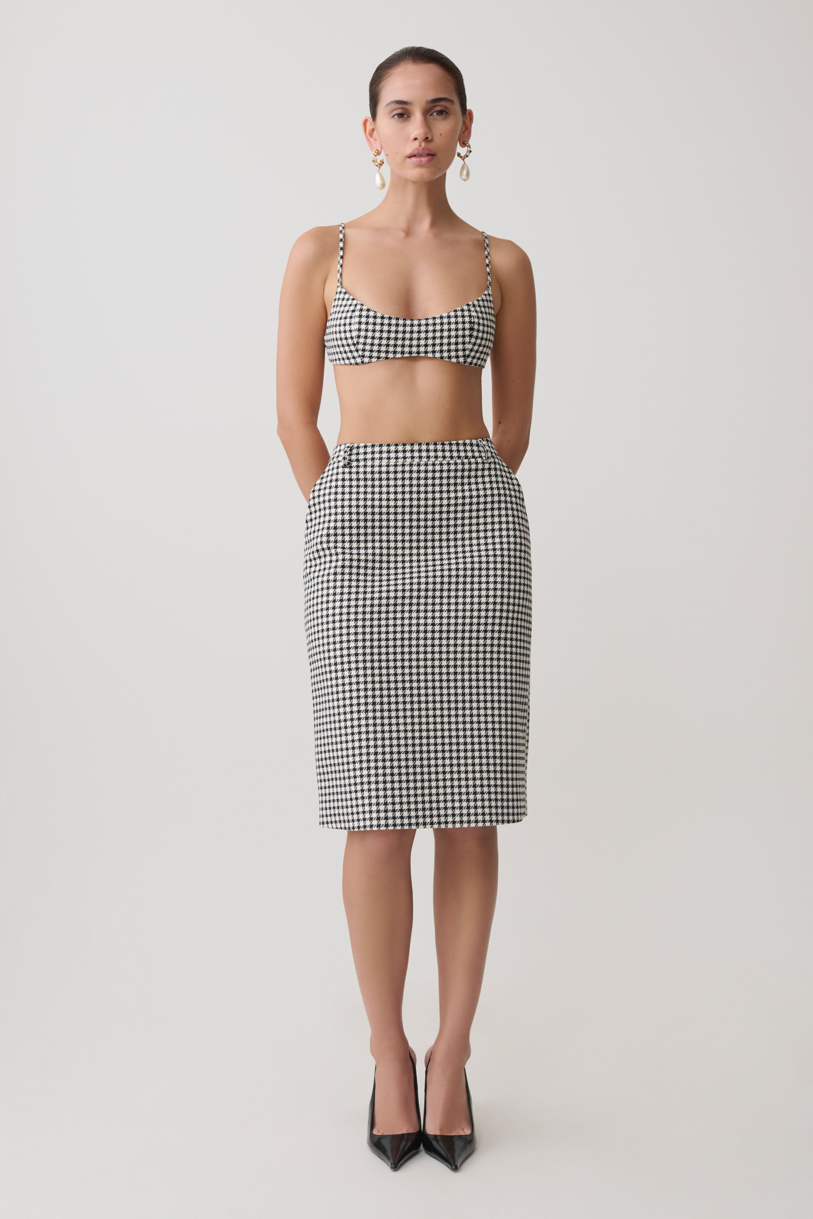 AméliaMoi Houndstoothボリュームアンサンブル Amelie Tweed Bralette - Houndstooth | MESHKI US