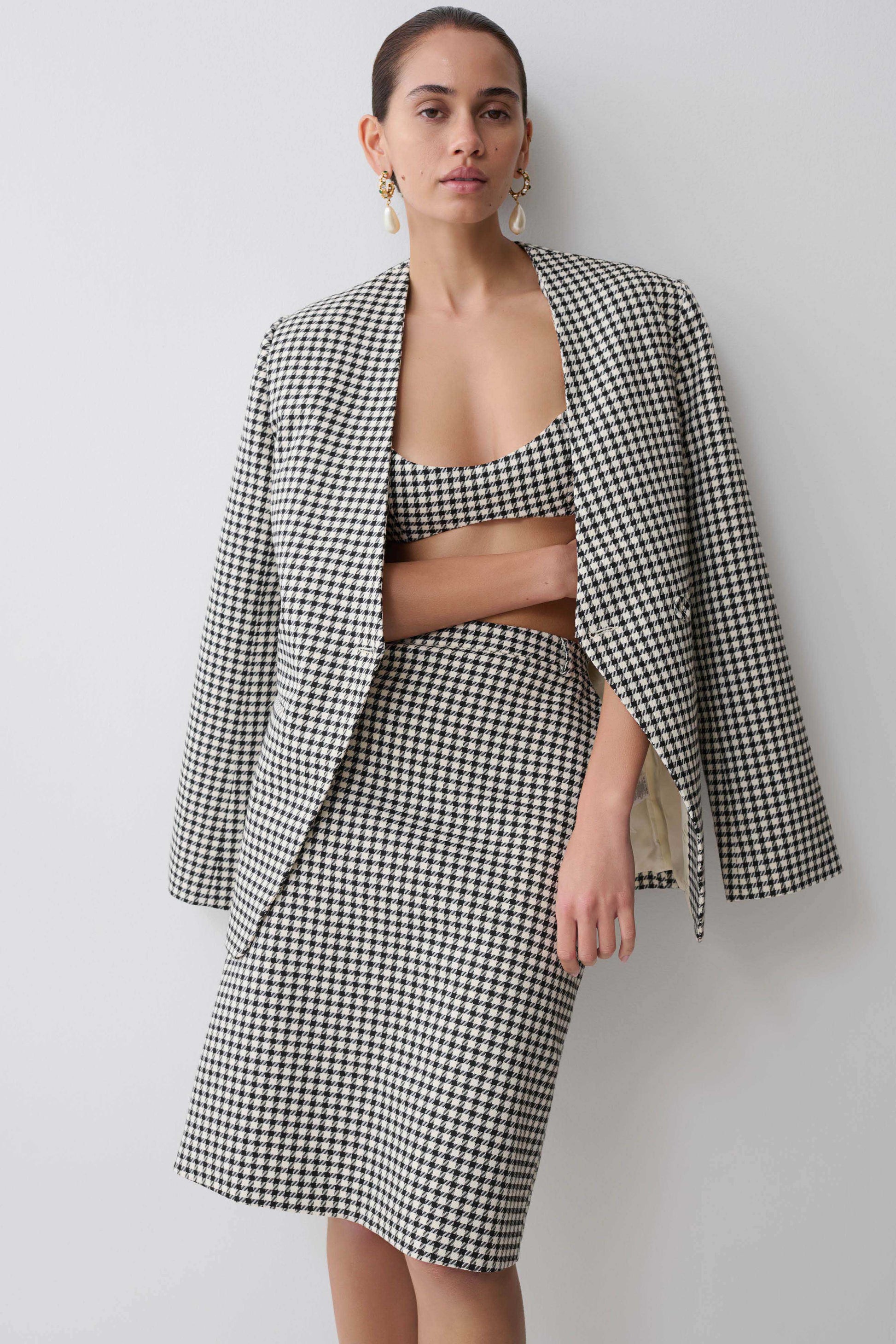 Darcie Drop Shoulder Suiting Blazer - Houndstooth #8