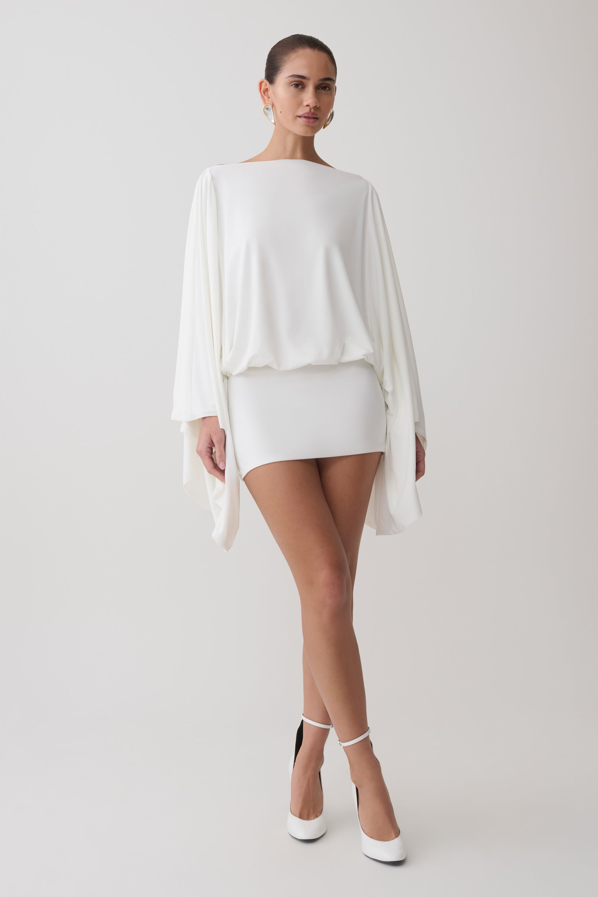 Jessy Draped Mini Dress / Ivory | MESHKI