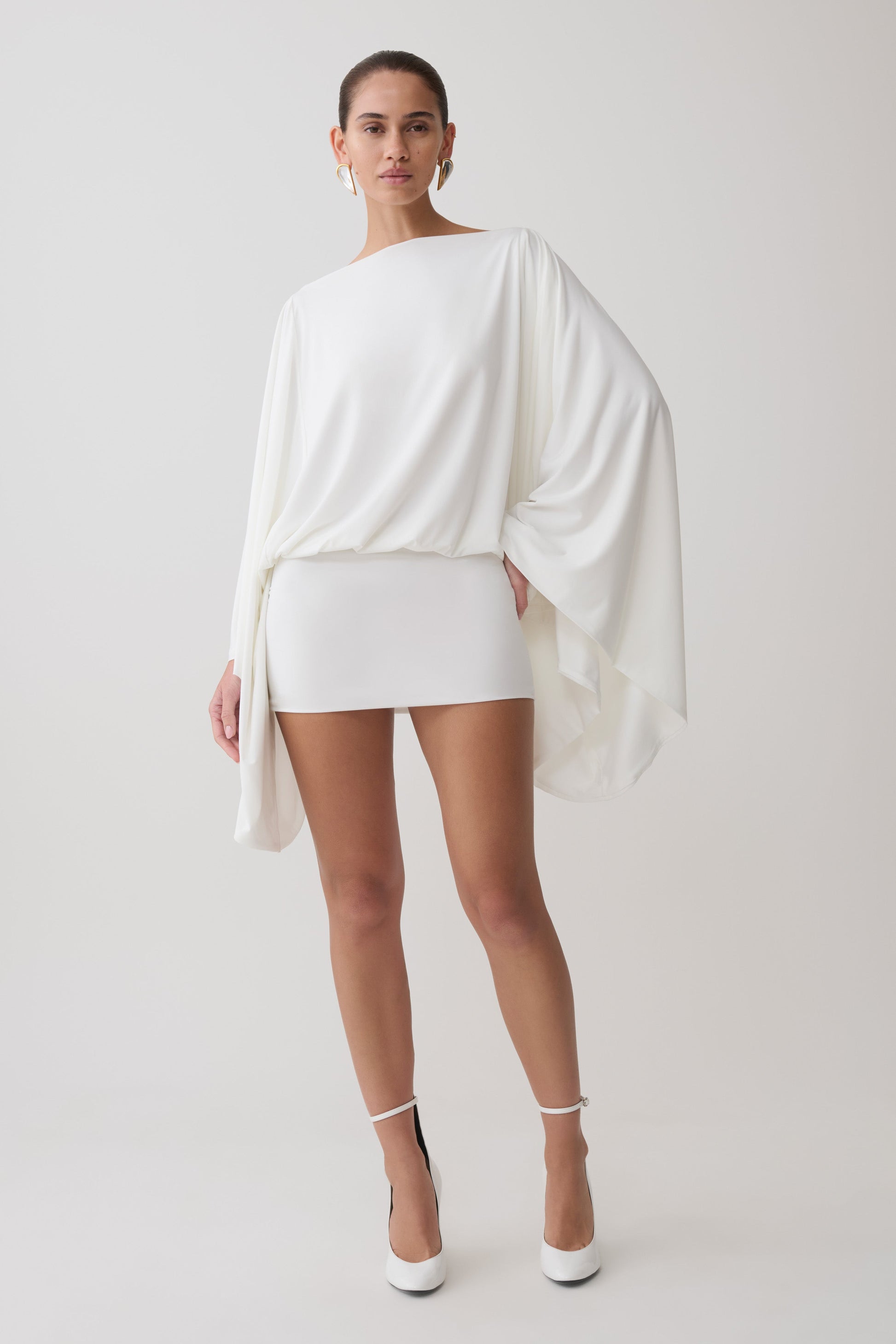 Jessy Draped Mini Dress / Ivory | MESHKI