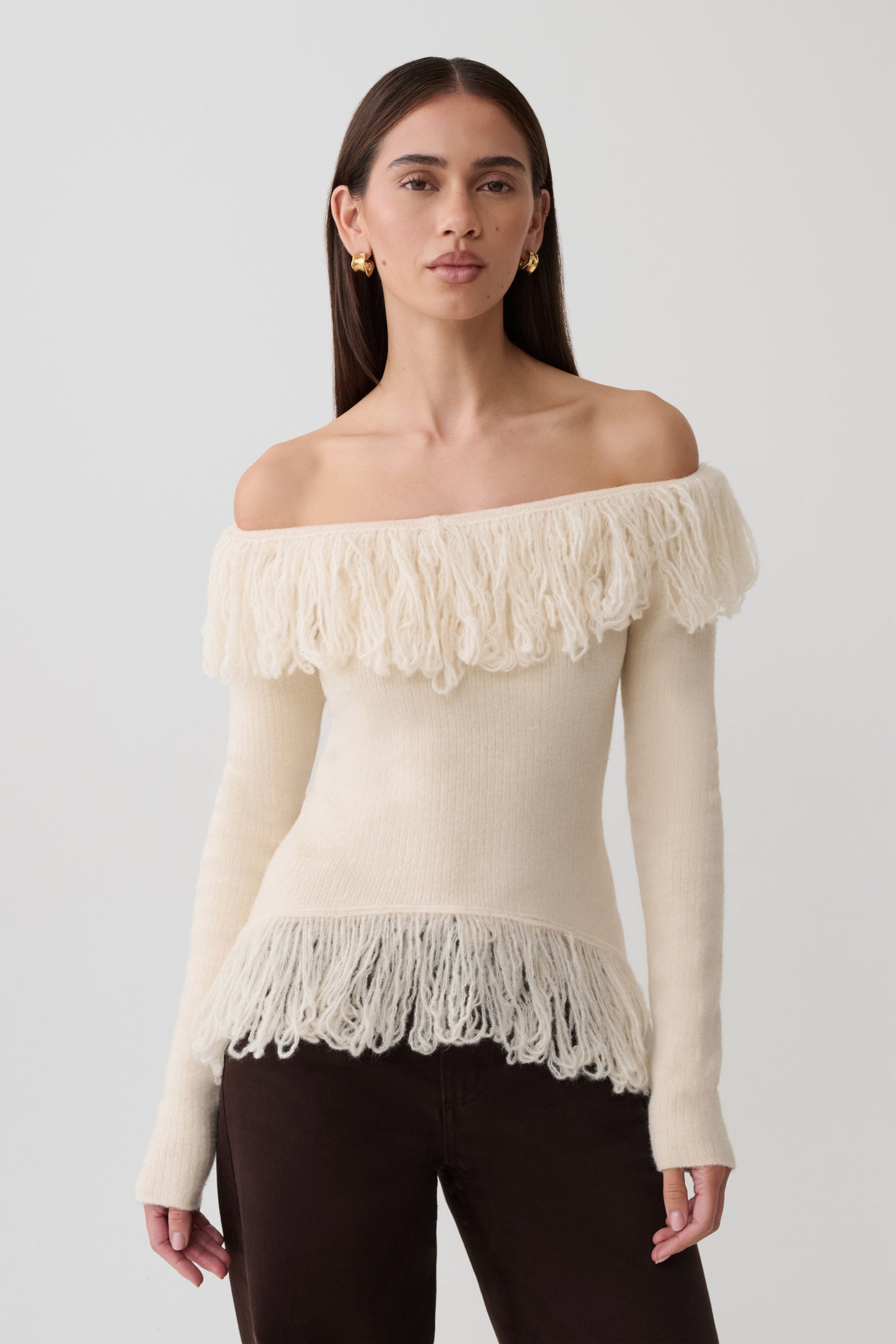 Sammie Fringe Knit Top - Cream