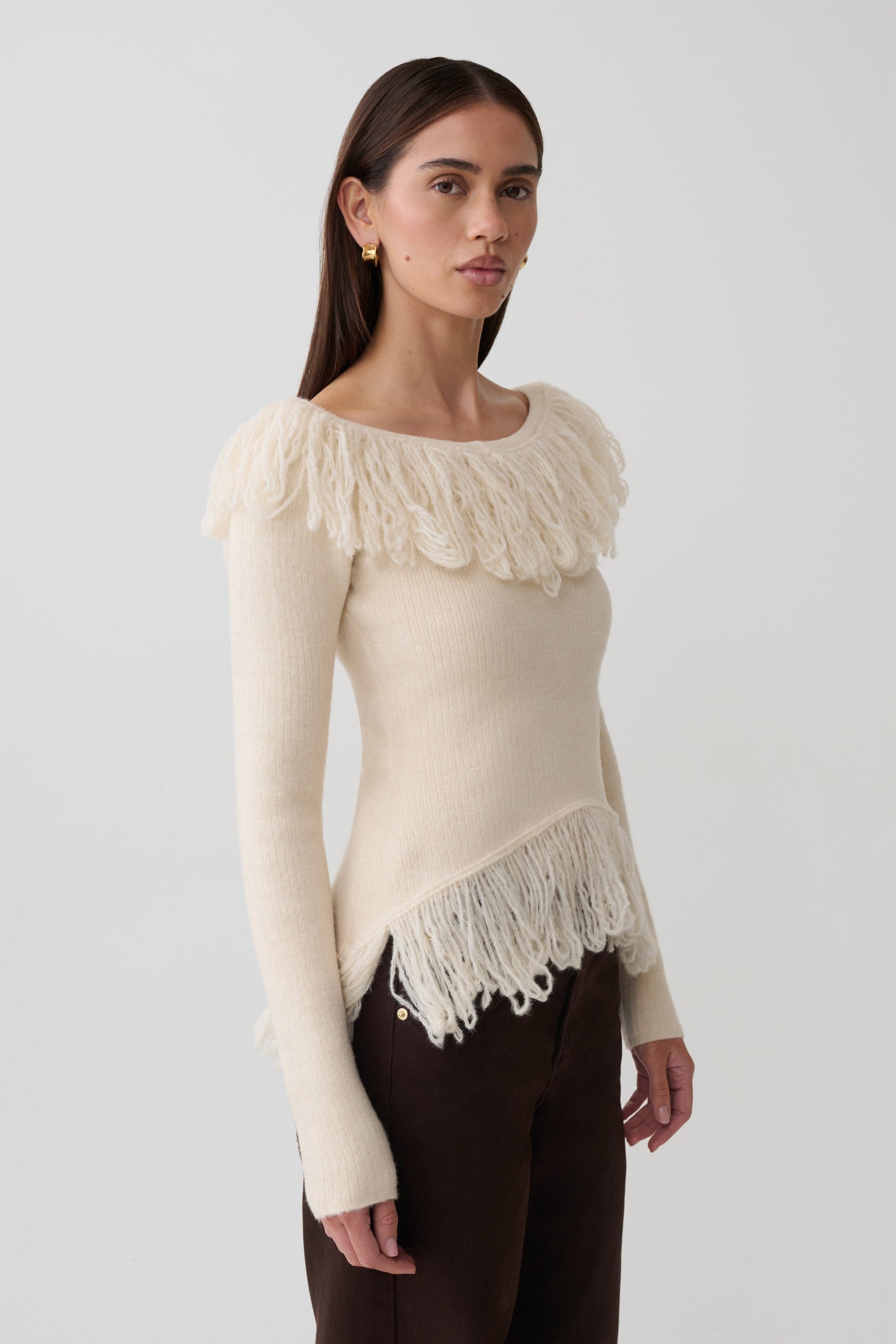 Sammie Fringe Knit Top - Cream
