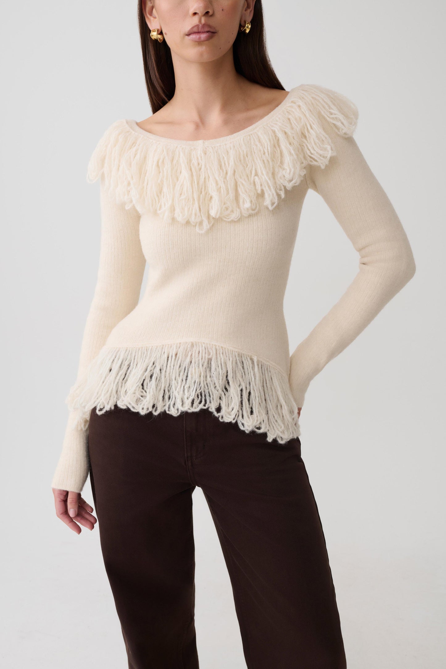 Sammie Fringe Knit Top - Cream
