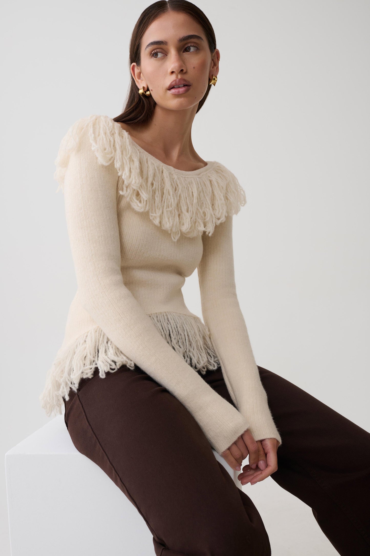 Sammie Fringe Knit Top - Cream
