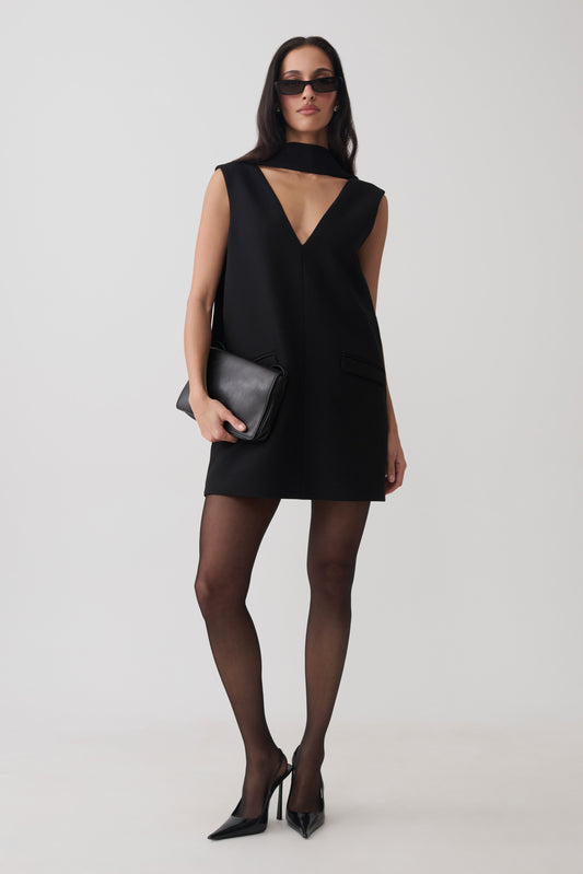 Saoirse Suiting Mini Dress With Tie - Black