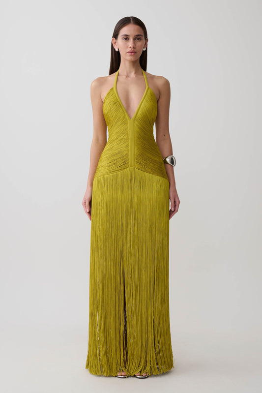 Tiffany Fringe Maxi Dress - Chartreuse