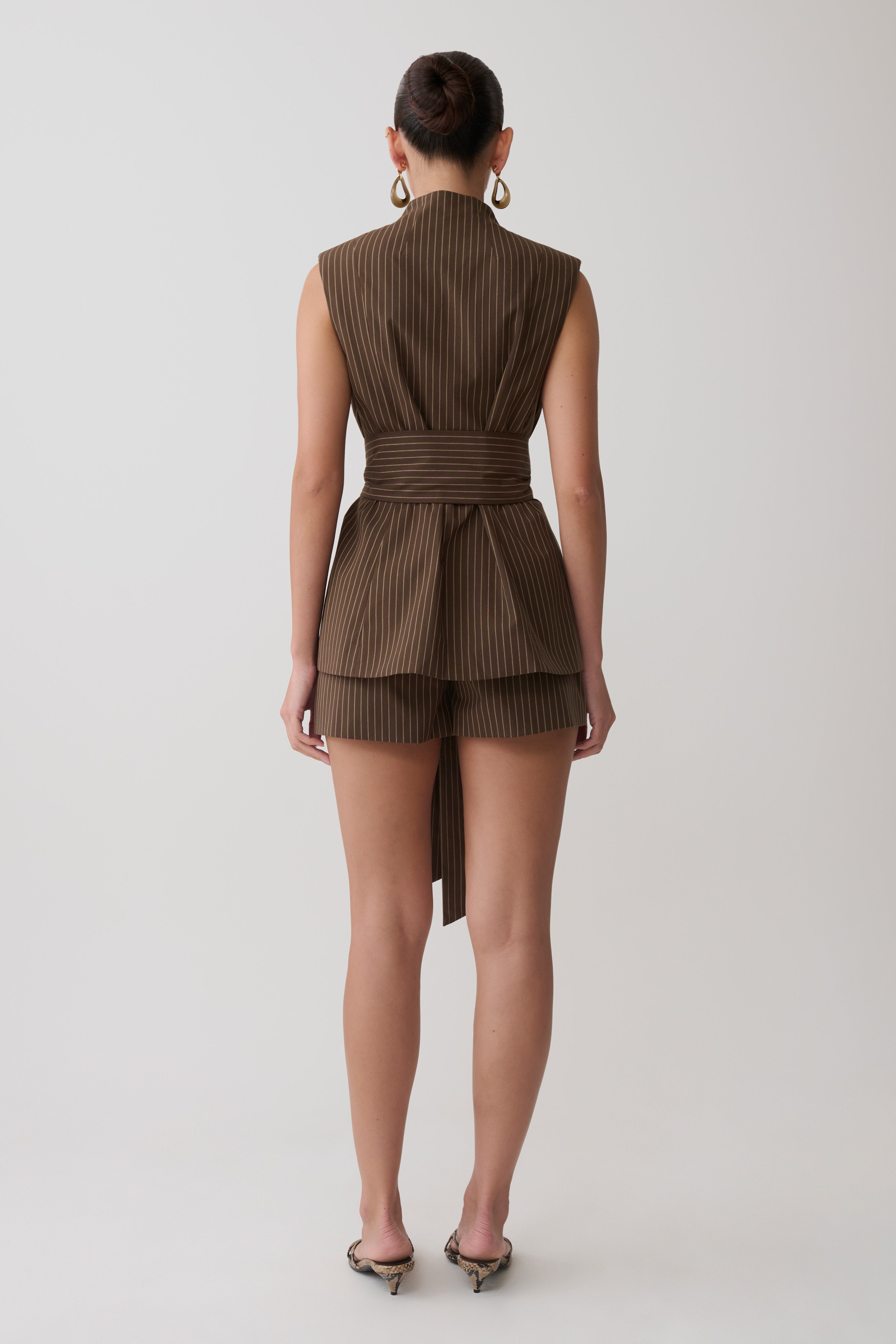 Alina Waist Tie Sleeveless Top - Chocolate | MESHKI US