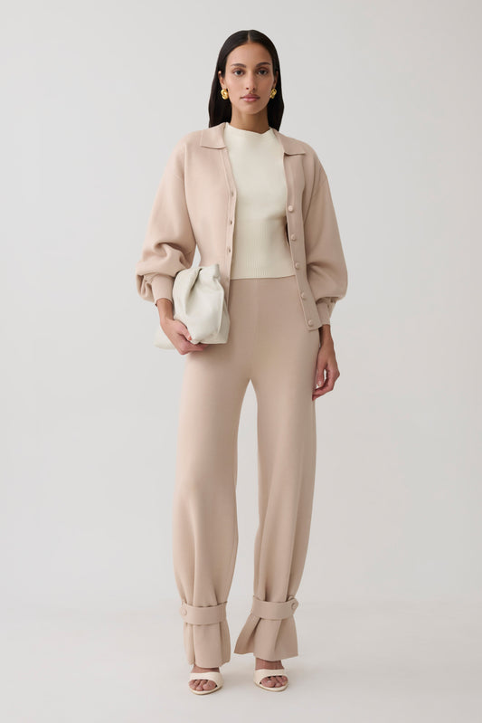 Blaine Knit Cuffed Wide Leg Pants - Oat Marle