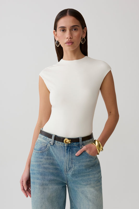 Chai Peached Jersey High Neck Top - Ivory