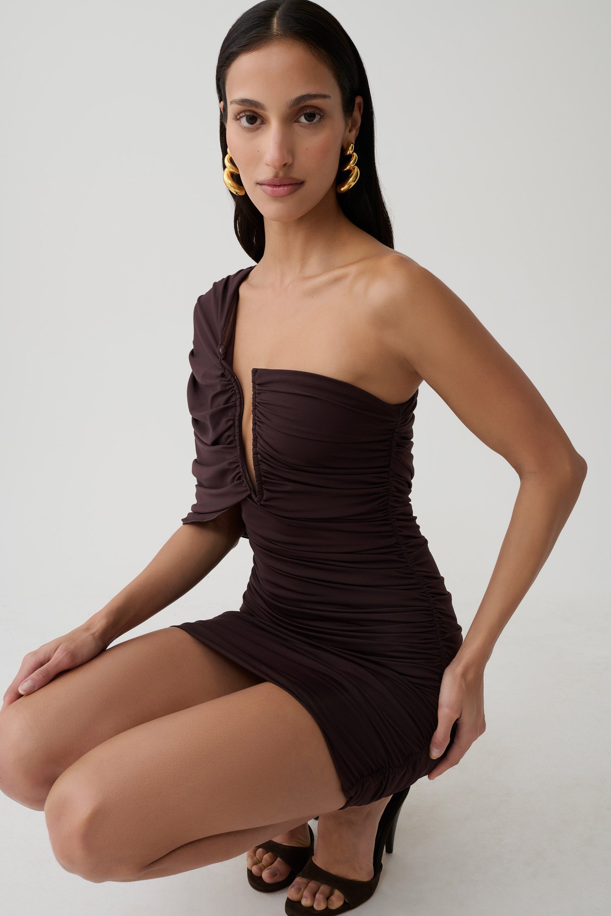 Kaiydo Gathered Centre Wire Mini Dress - Chocolate #7