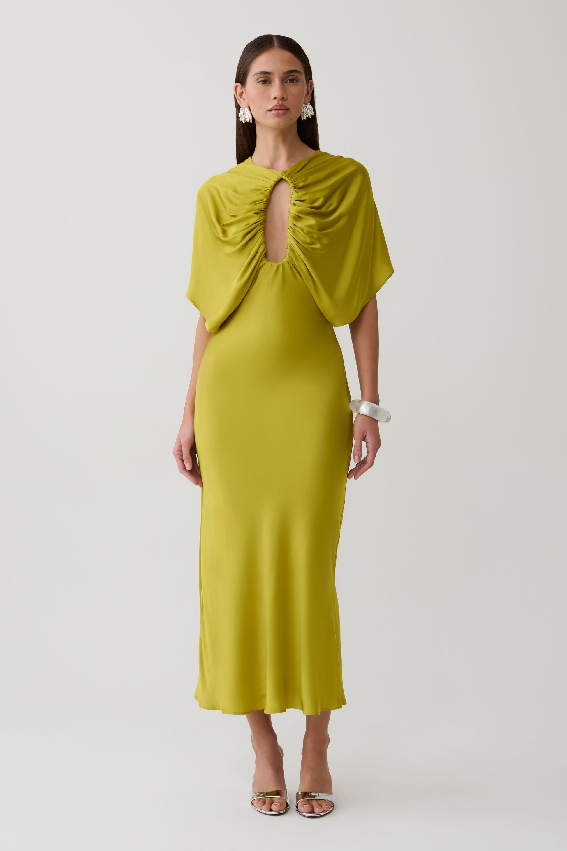Mona Cut Out Satin Midi Dress - Chartreuse #8