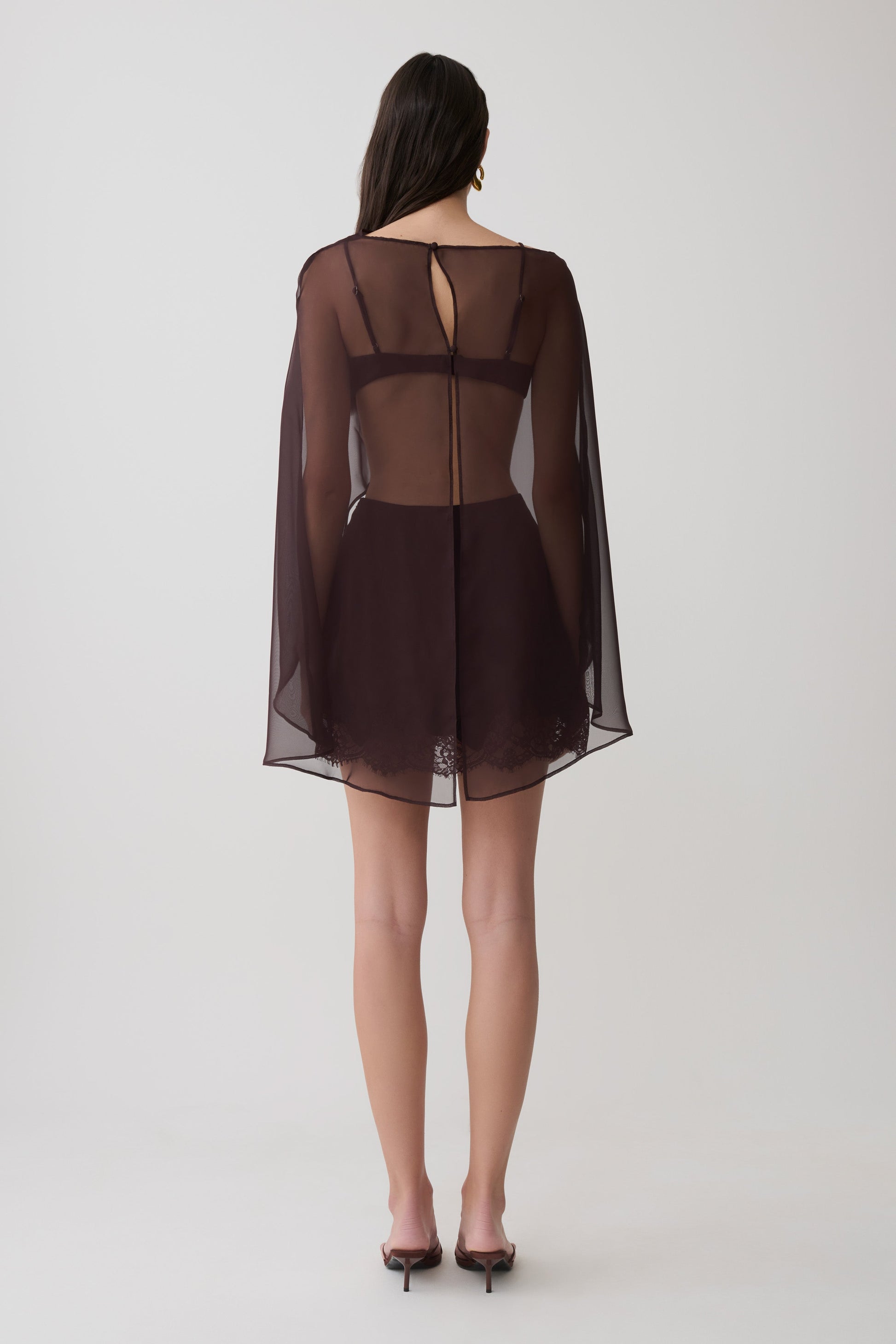 Kirstine Bralette With Chiffon Cape - Chocolate #6