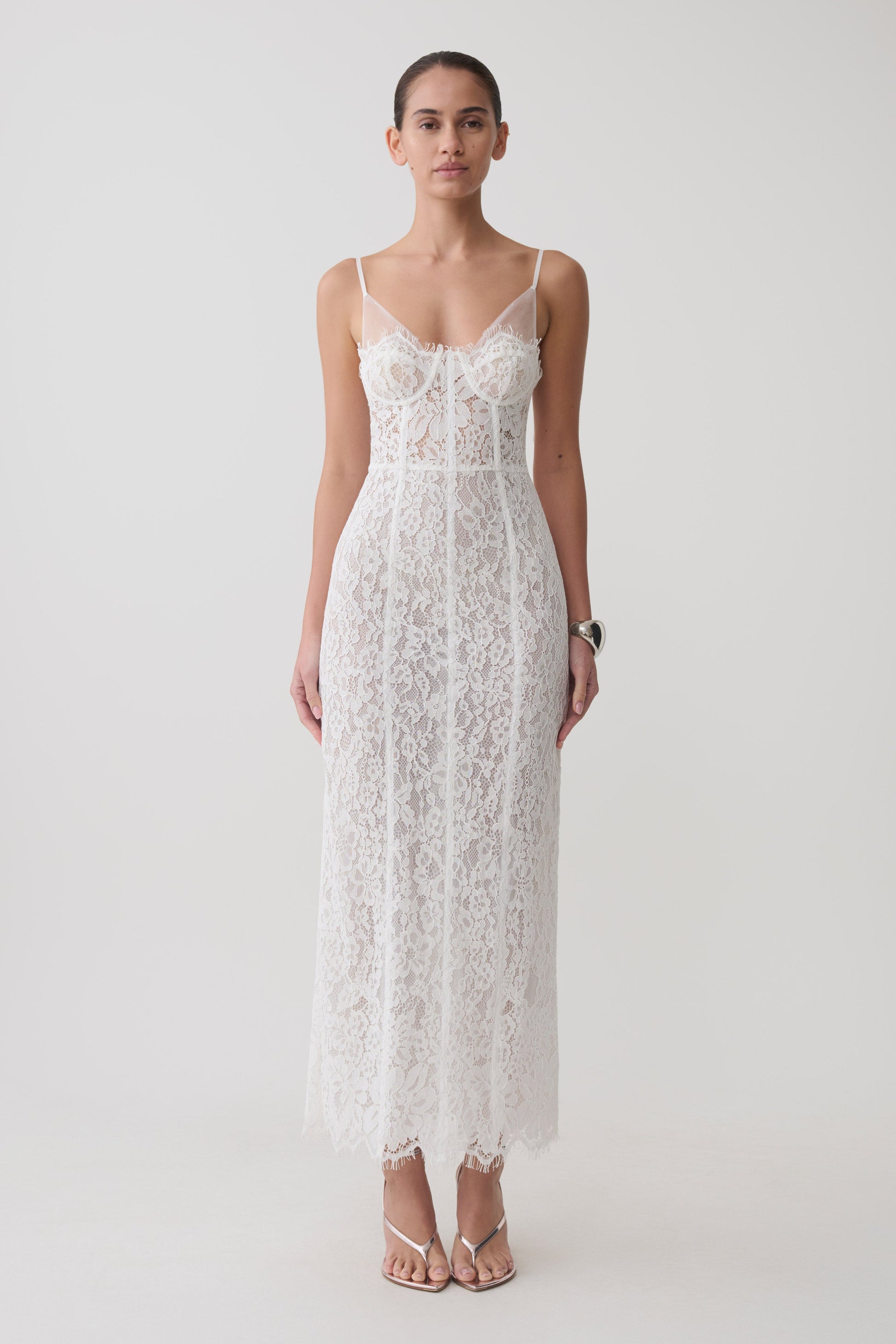 Ottilie Lace And Mesh Midi Dress - White #5