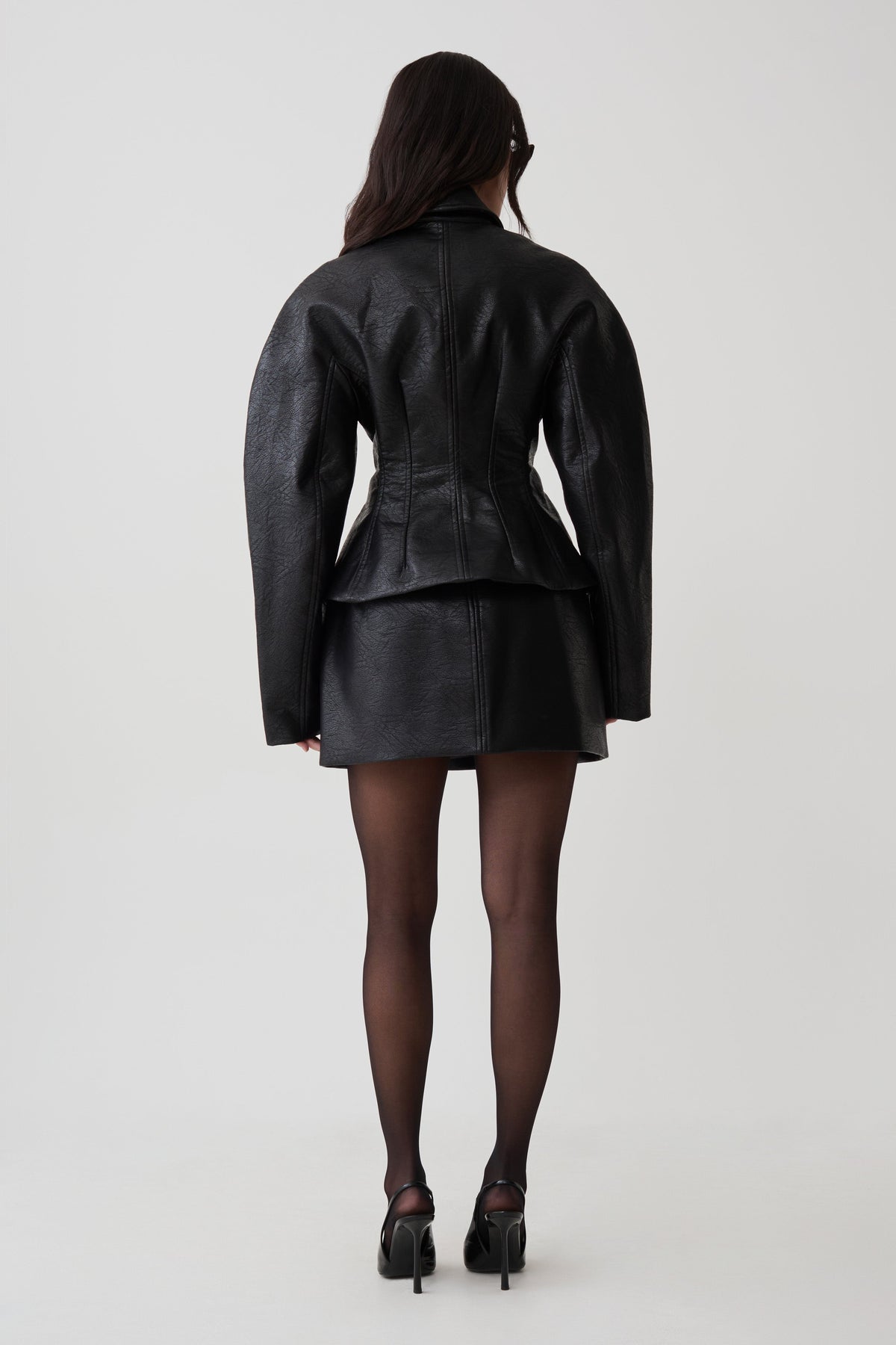 Telma Faux Leather Collared Jacket - Black
