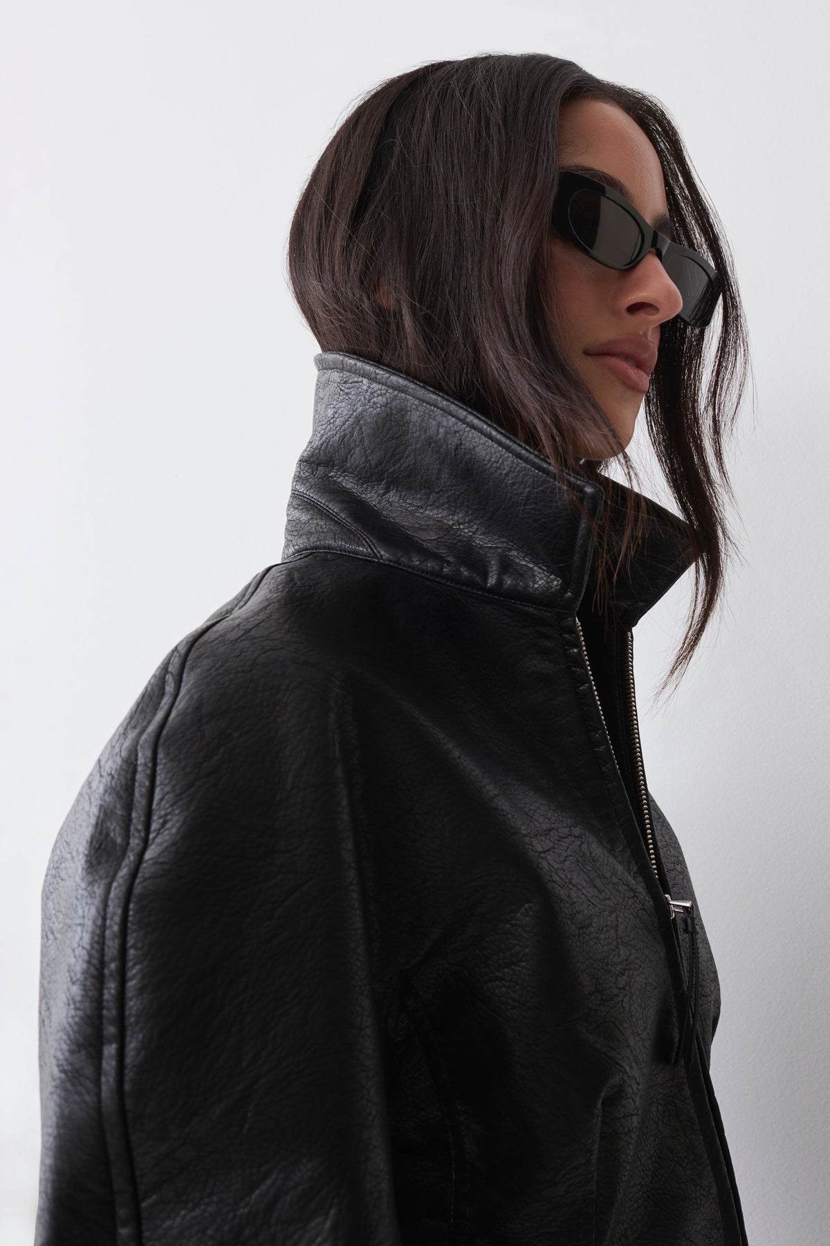 Telma Faux Leather Collared Jacket - Black