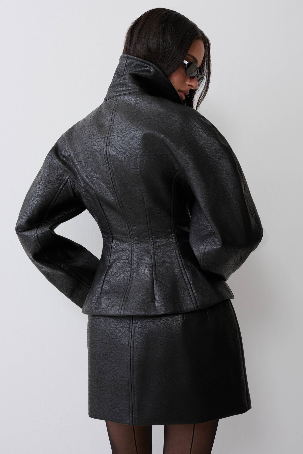Telma Faux Leather Collared Jacket - Black #4