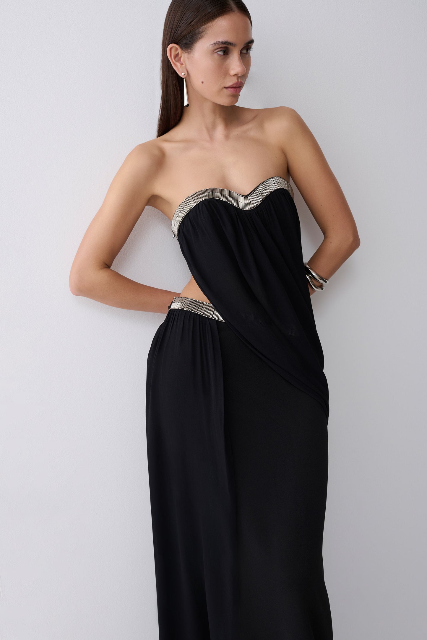 Valerie Chiffon Strapless Maxi Dress - Black