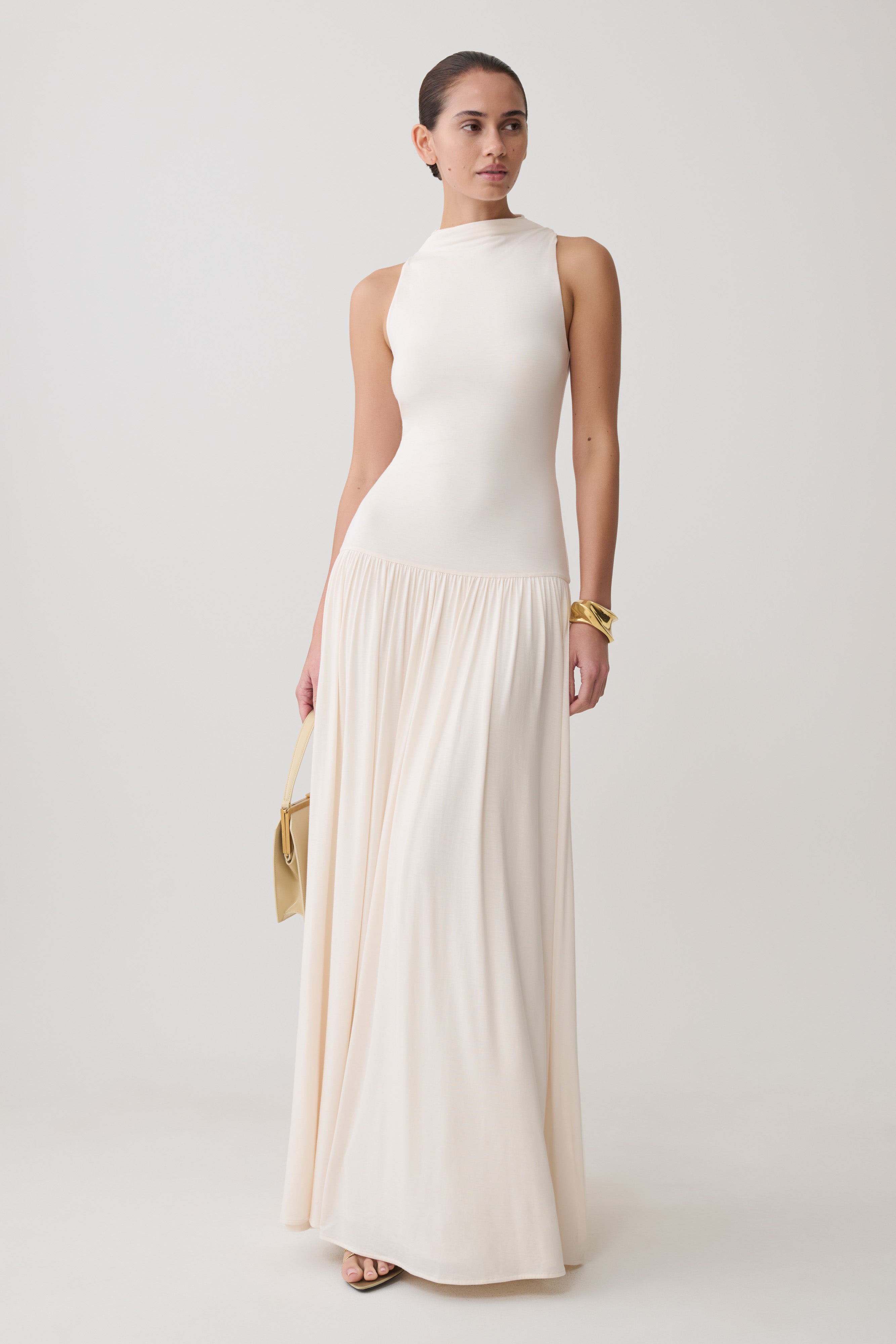 Zsela High Neck Modal Maxi Dress - Ivory | MESHKI US