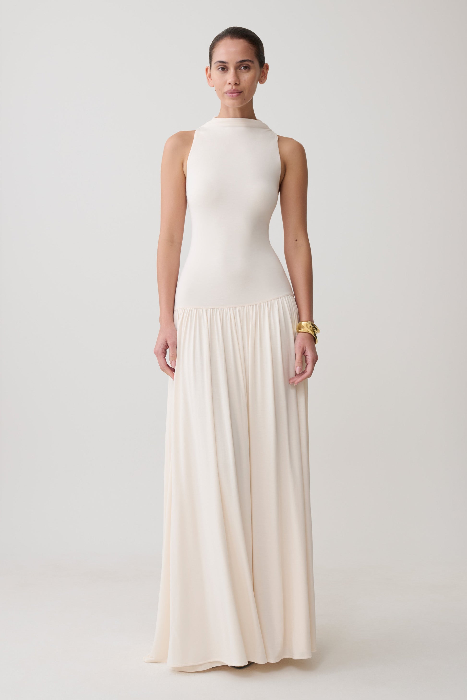 white high neck maxi dress Sleeveless With Removable Cuffs HAREM's Brides this white maxi dress boasts long Zsela High Neck Modal Maxi