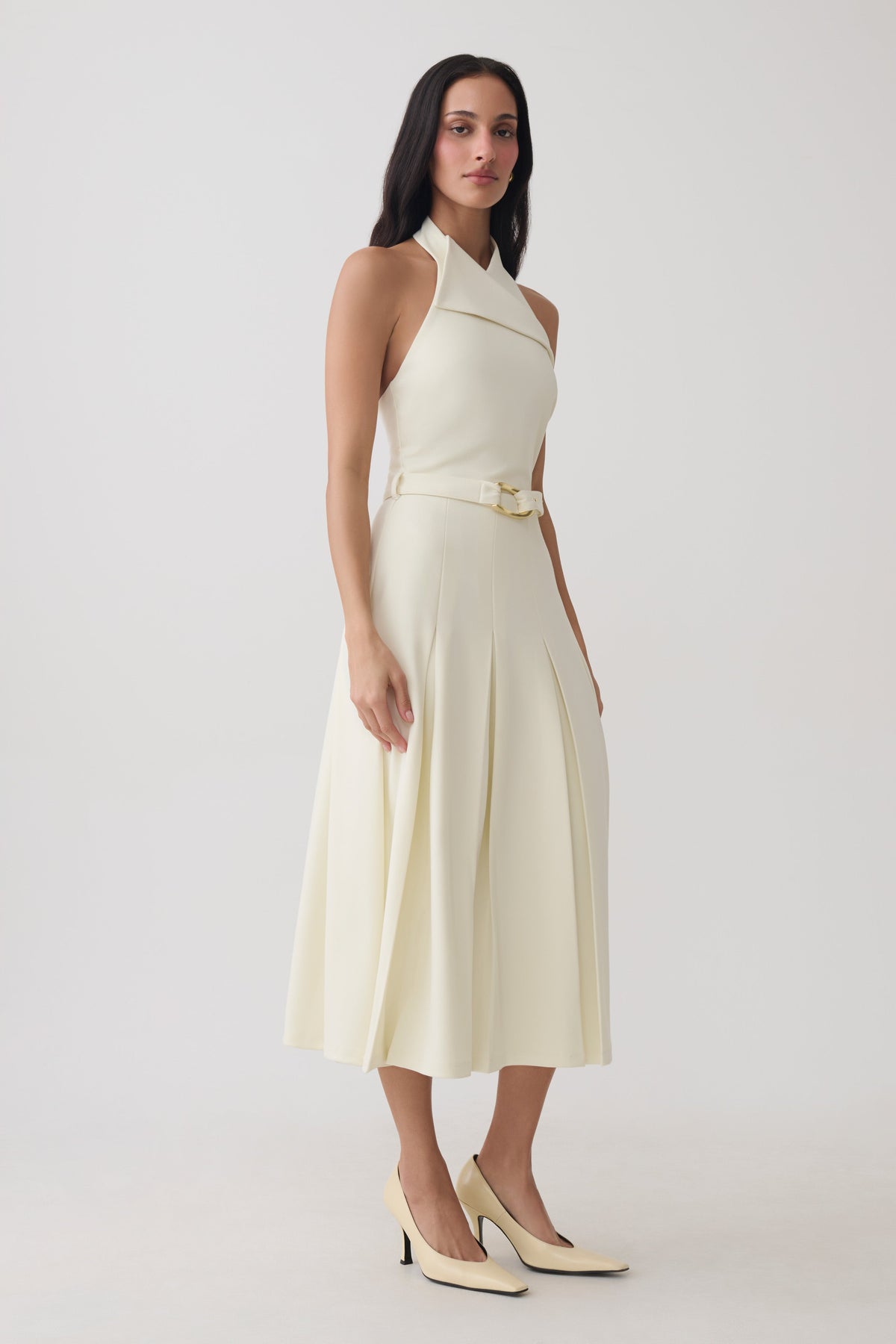 Alecto Crepe Halter Midi Dress With Belt - Ivory #4