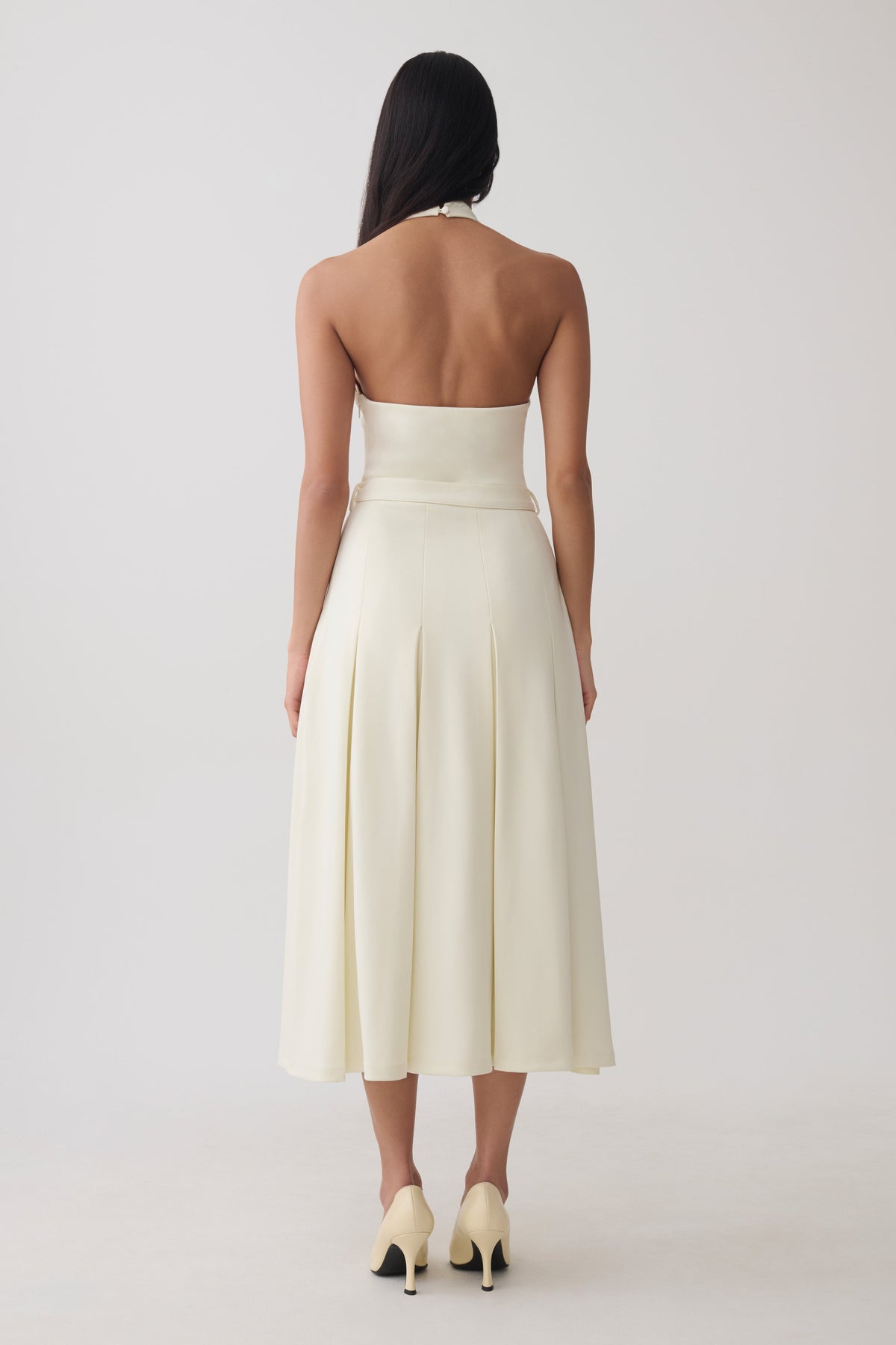 Alecto Crepe Halter Midi Dress With Belt - Ivory #2