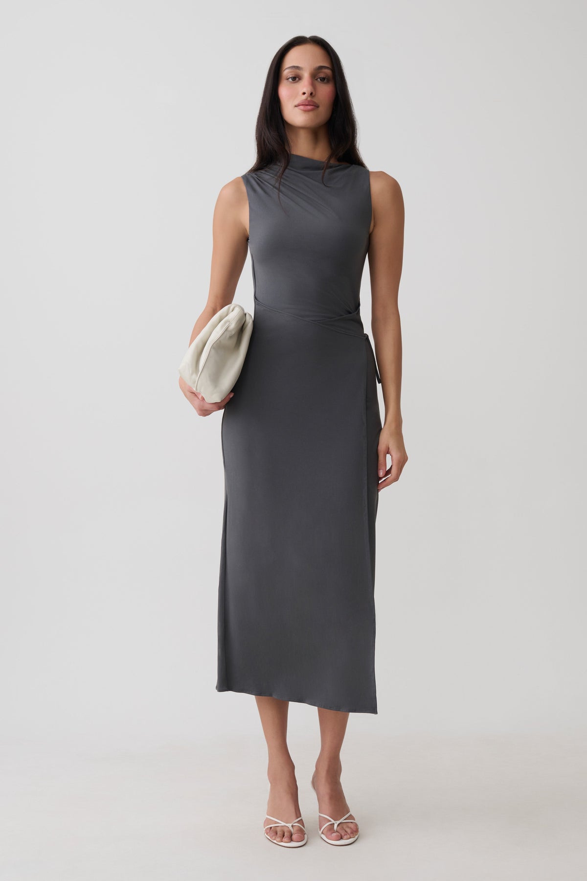 Euphemia Cupro Midi Wrap Dress - Charcoal #6